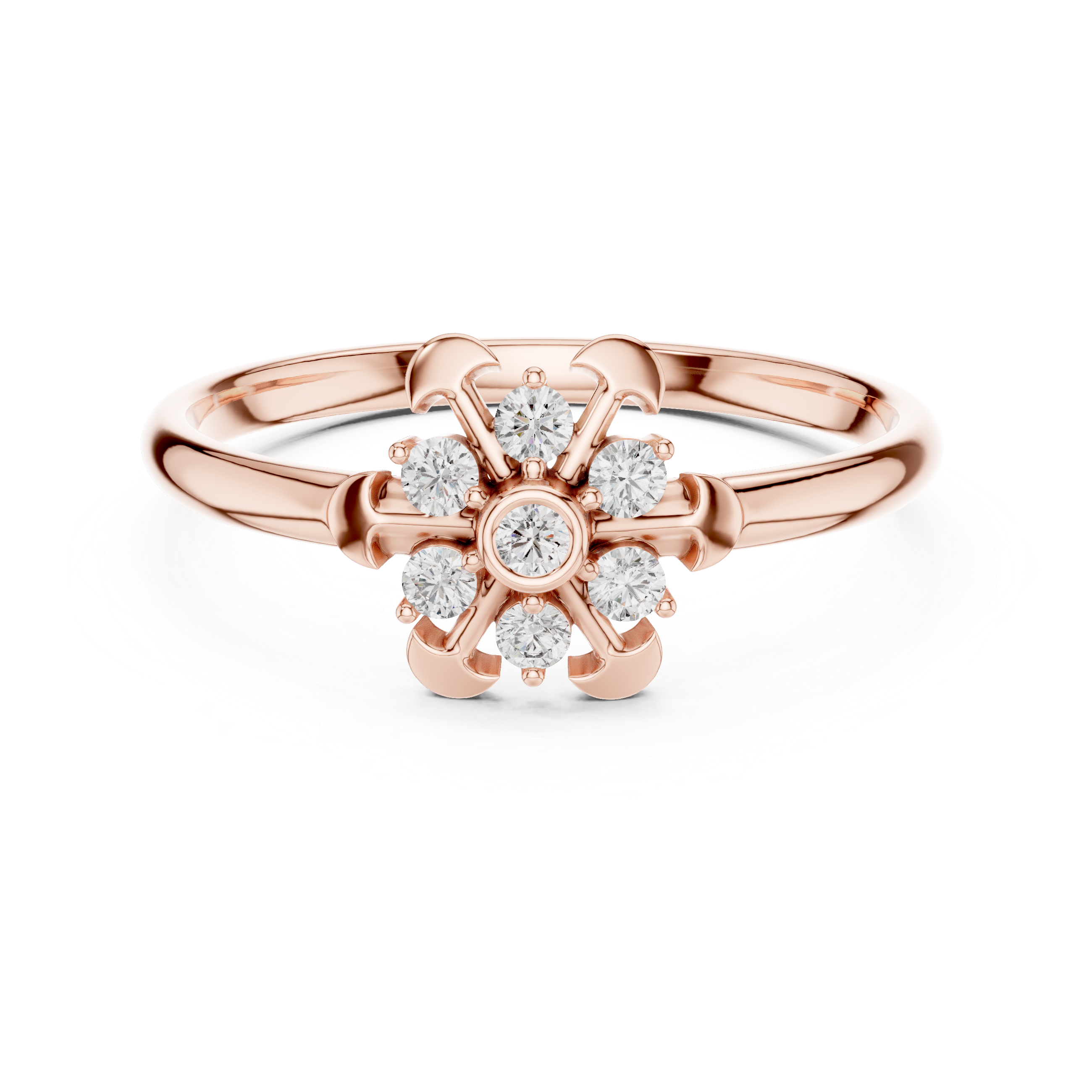 Vintage Floral Diamond Cluster Ring with Bezel Center – Art Deco Inspired Flower Ring