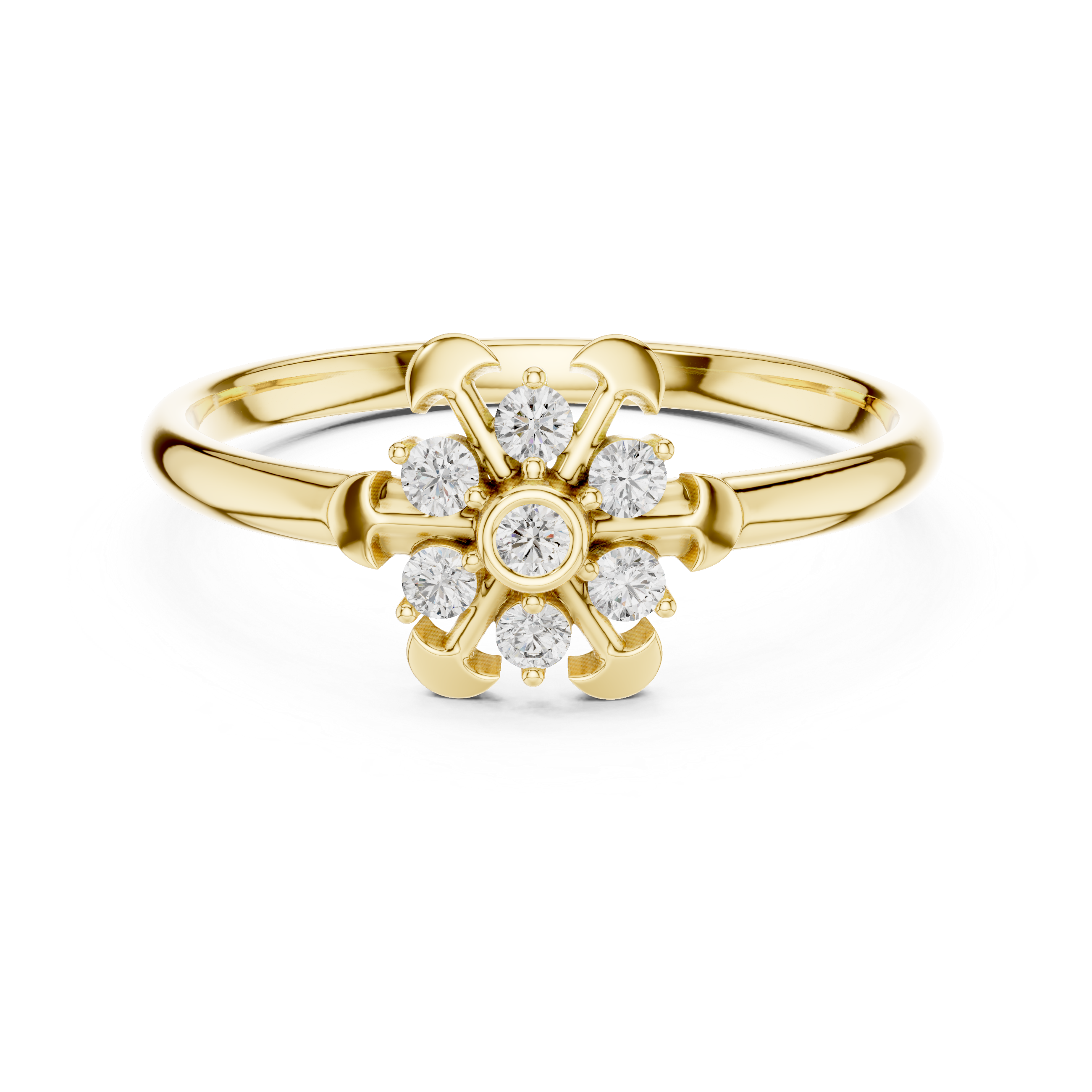 Vintage Floral Diamond Cluster Ring with Bezel Center – Art Deco Inspired Flower Ring