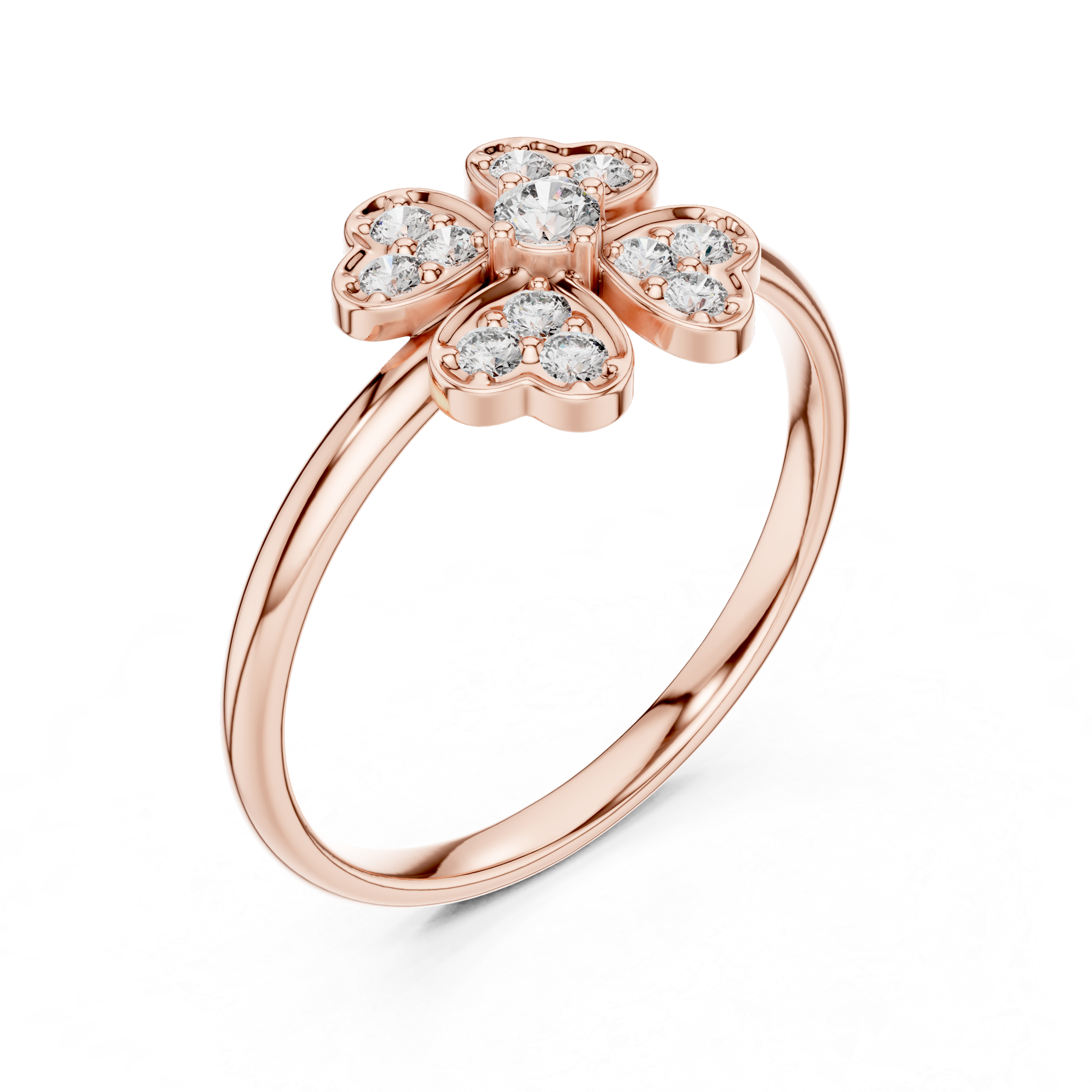Delicate Four-Heart Diamond Flower Ring – Romantic Cluster Design