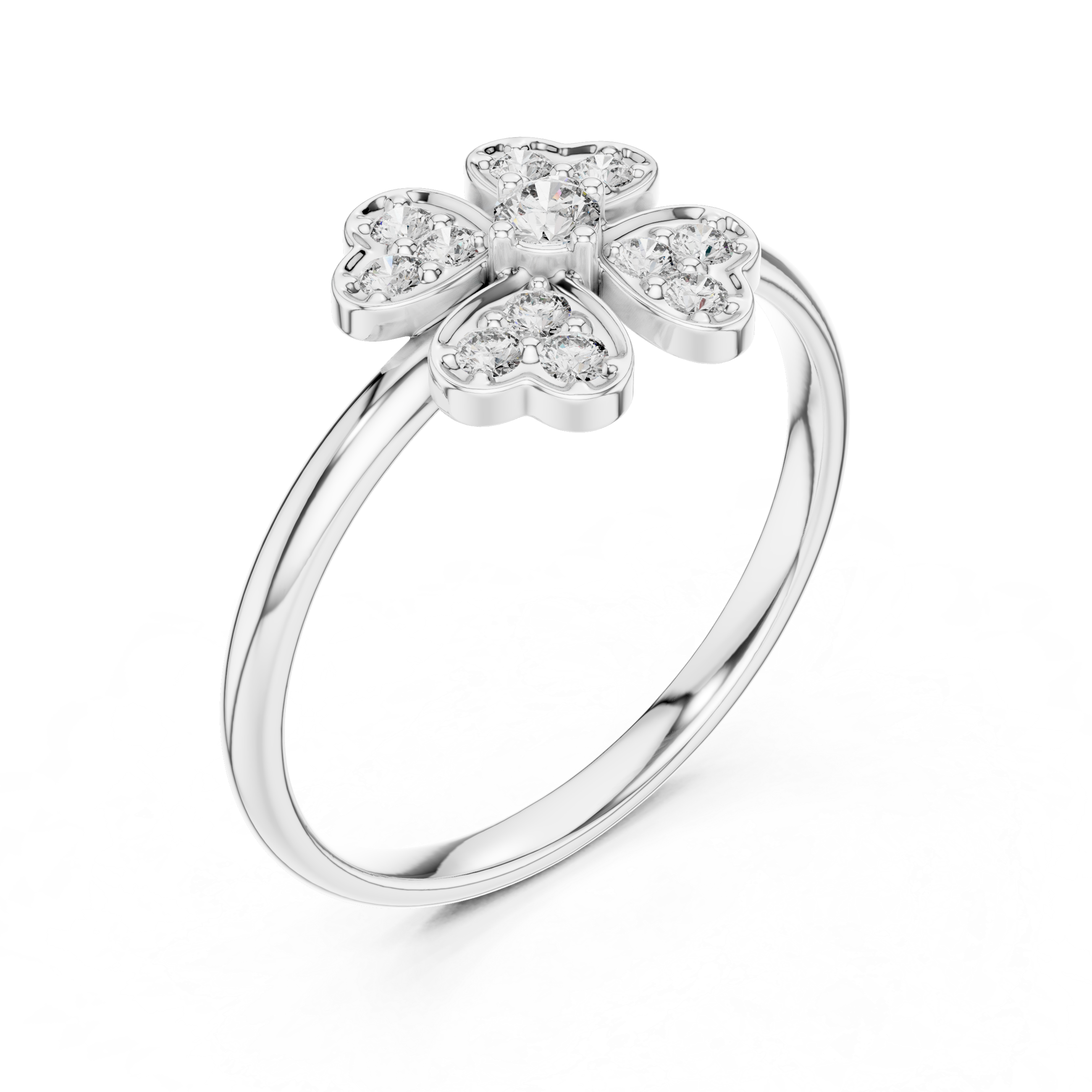 Delicate Four-Heart Diamond Flower Ring – Romantic Cluster Design
