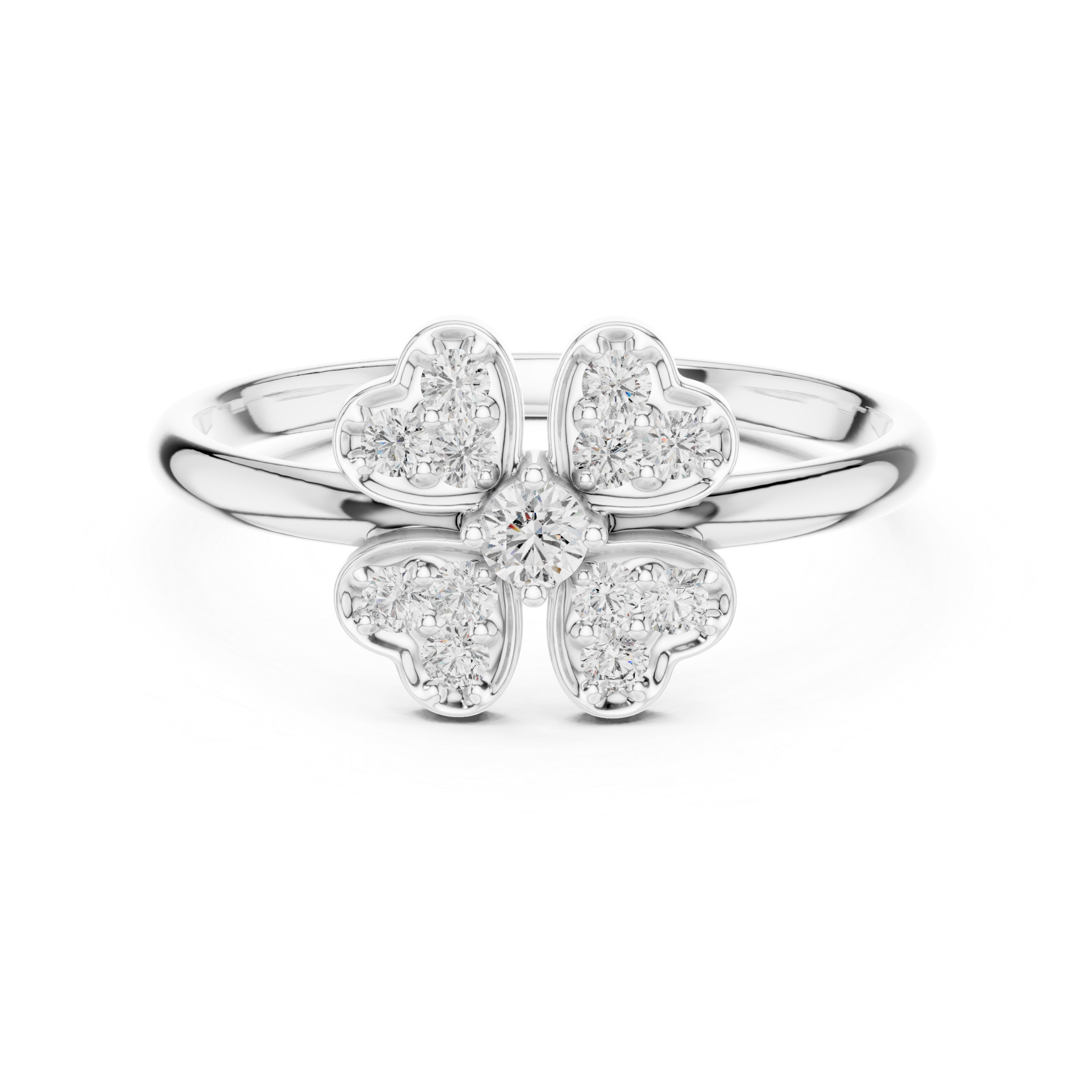 Delicate Four-Heart Diamond Flower Ring – Romantic Cluster Design