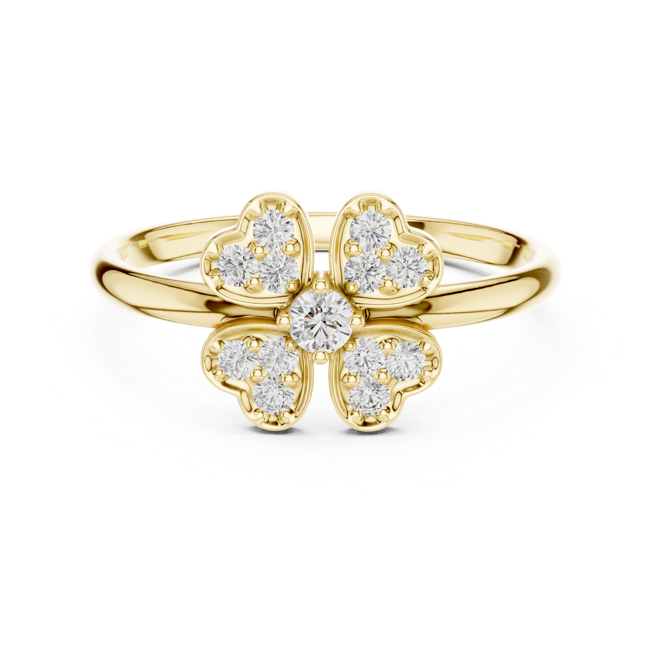 Delicate Four-Heart Diamond Flower Ring – Romantic Cluster Design