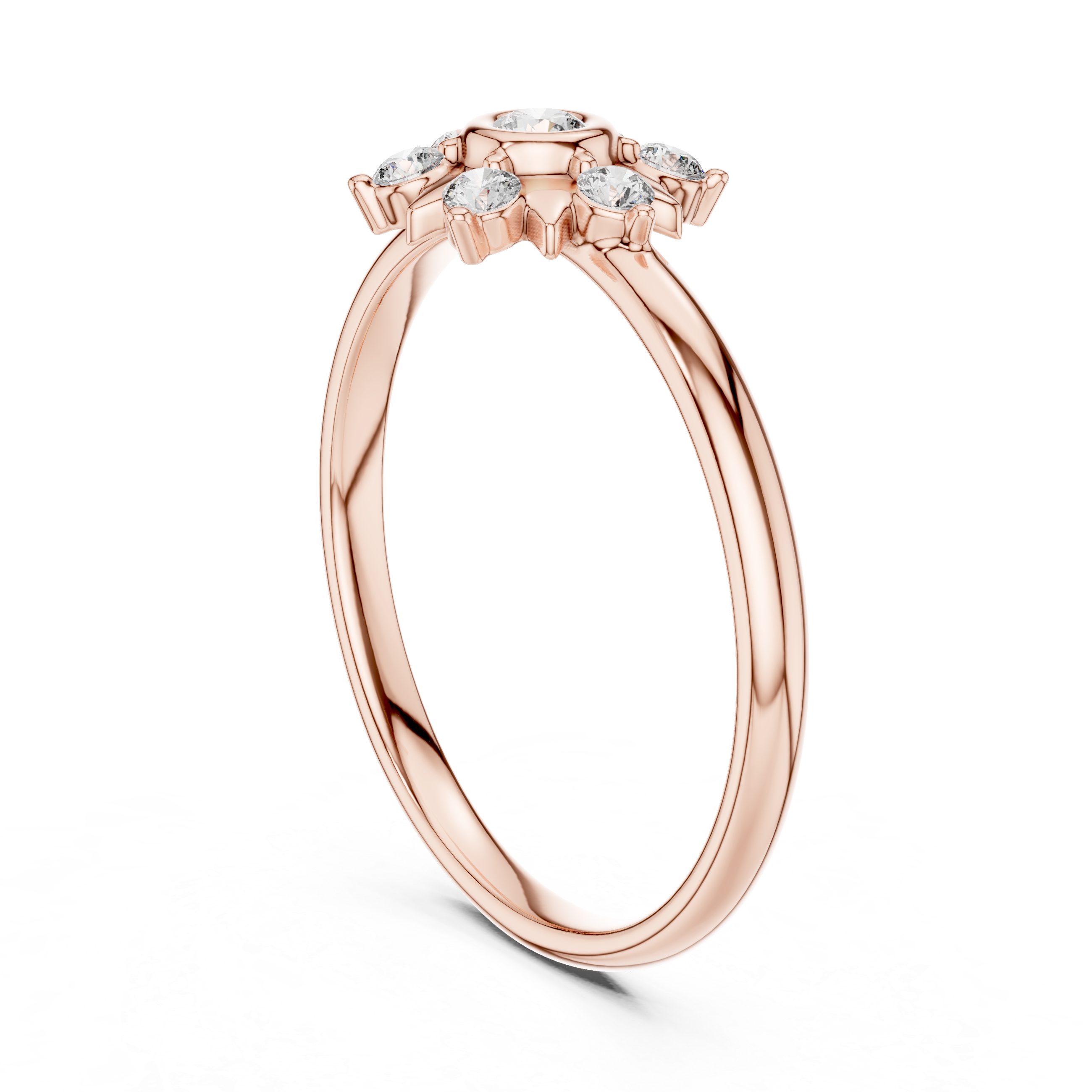Sunburst Halo Diamond Ring – Minimal Floral Star Design