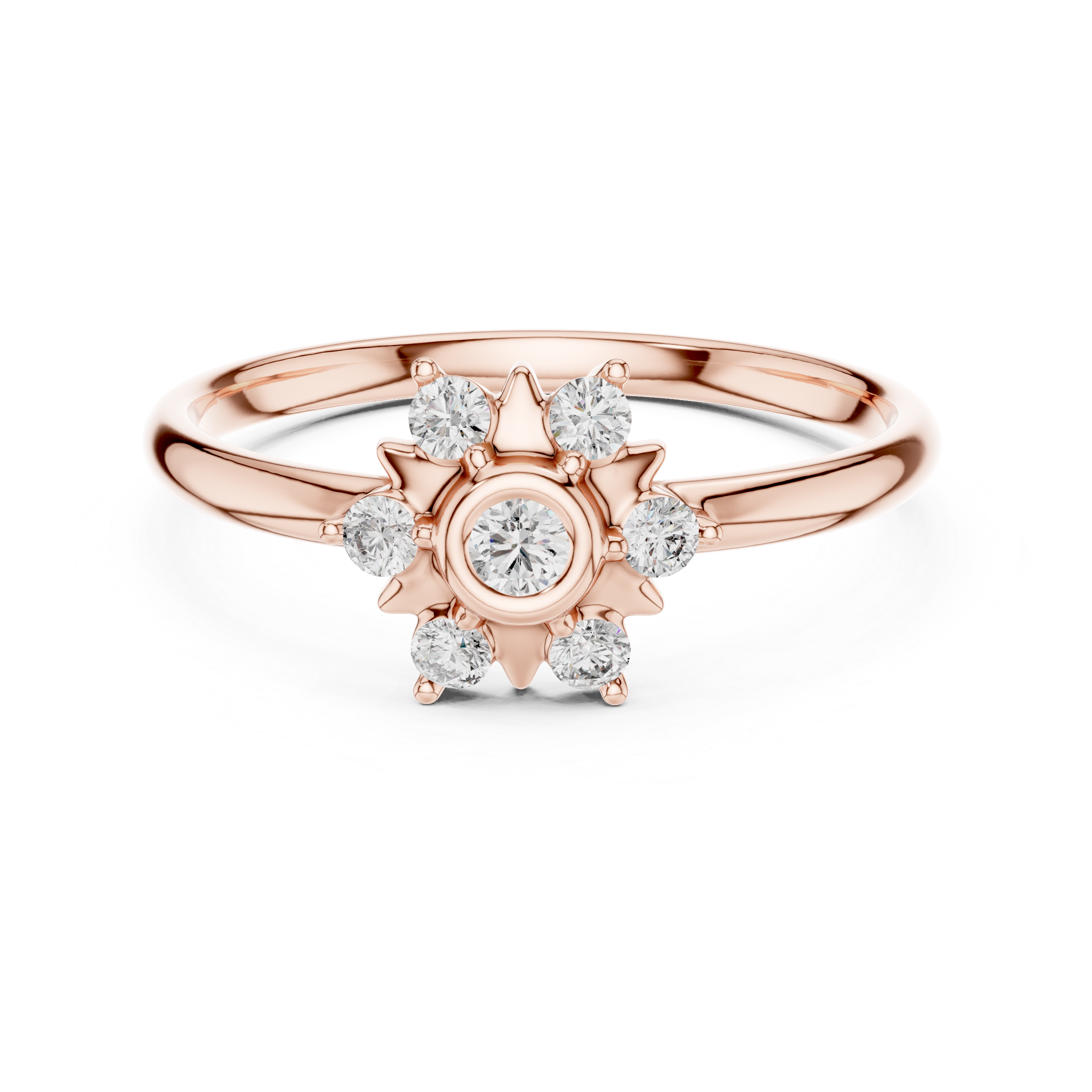 Sunburst Halo Diamond Ring – Minimal Floral Star Design
