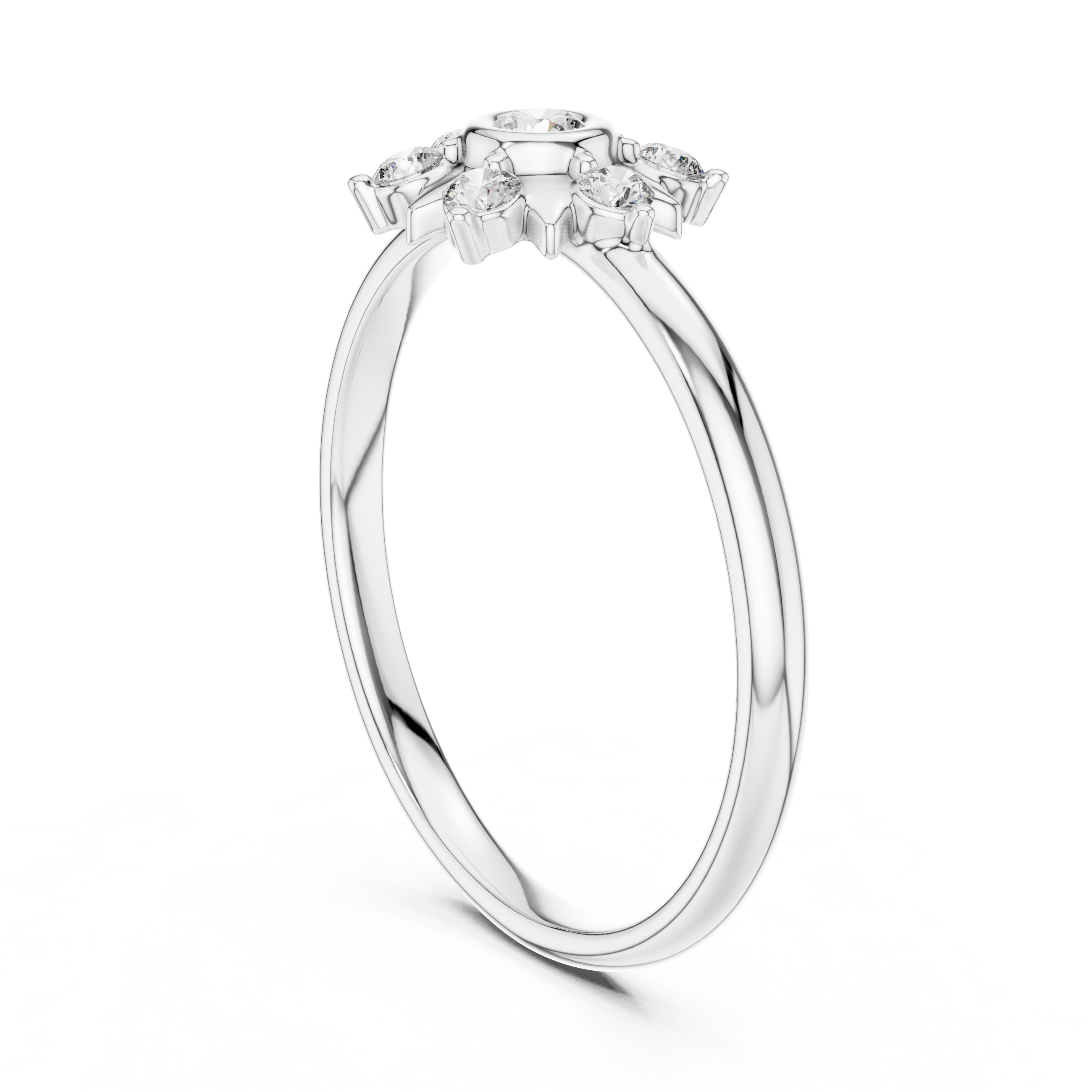 Sunburst Halo Diamond Ring – Minimal Floral Star Design