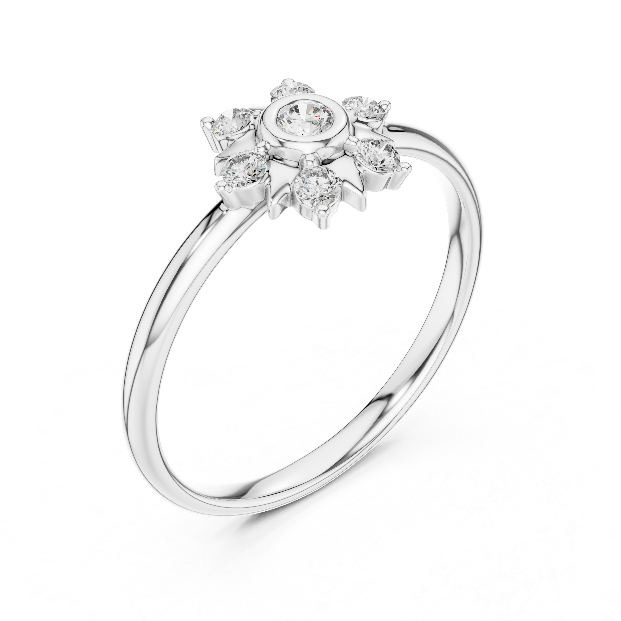 Sunburst Halo Diamond Ring – Minimal Floral Star Design