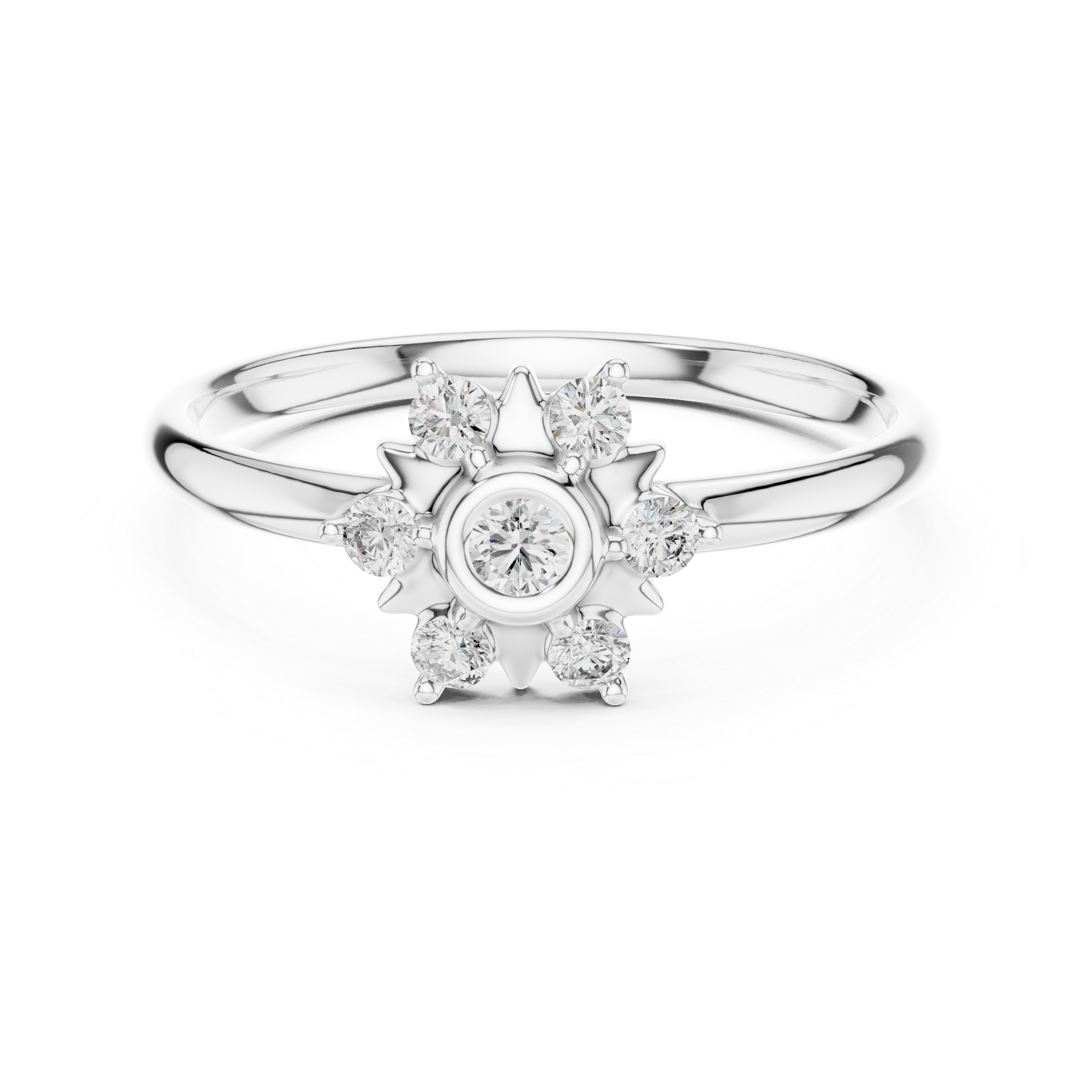 Sunburst Halo Diamond Ring – Minimal Floral Star Design