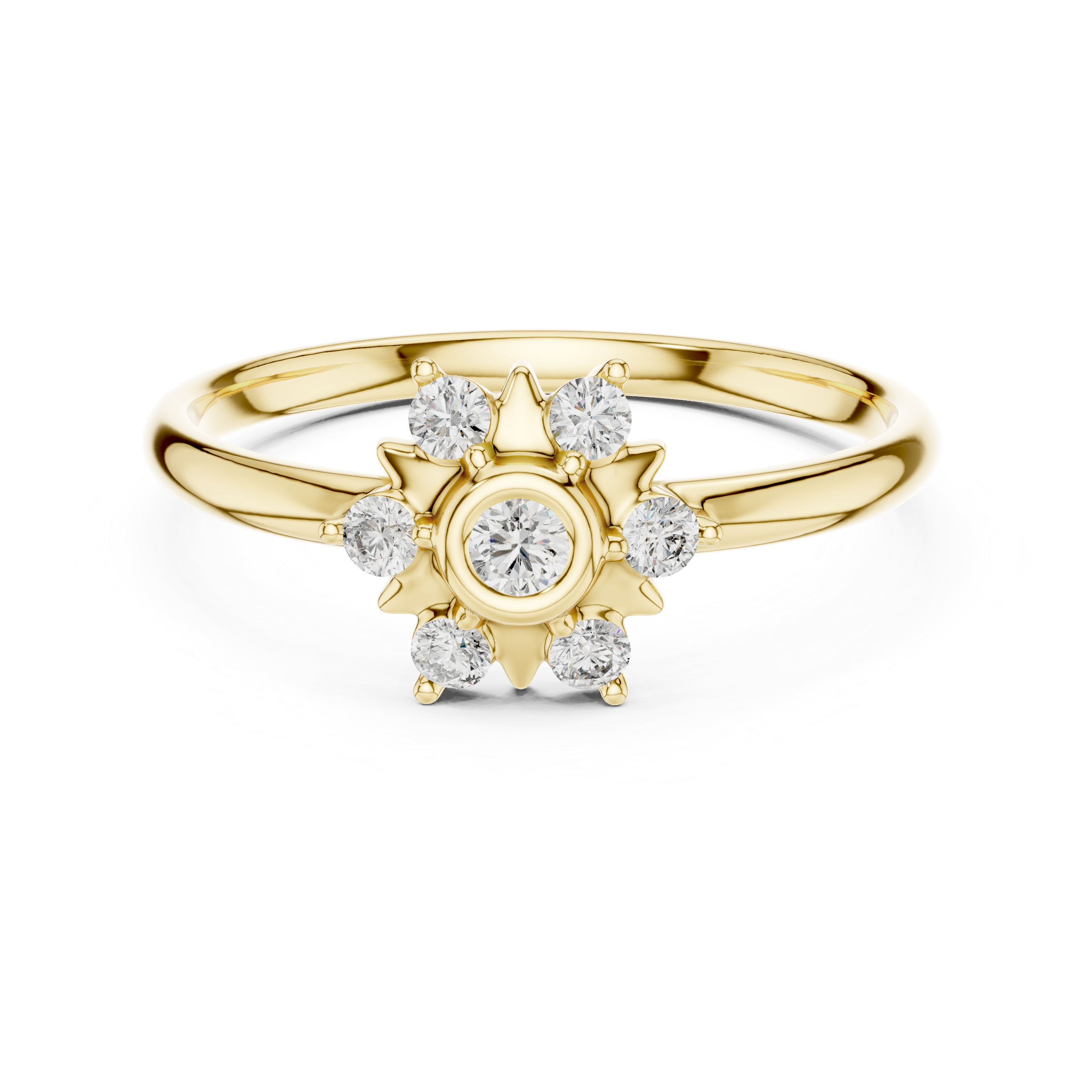 Sunburst Halo Diamond Ring – Minimal Floral Star Design