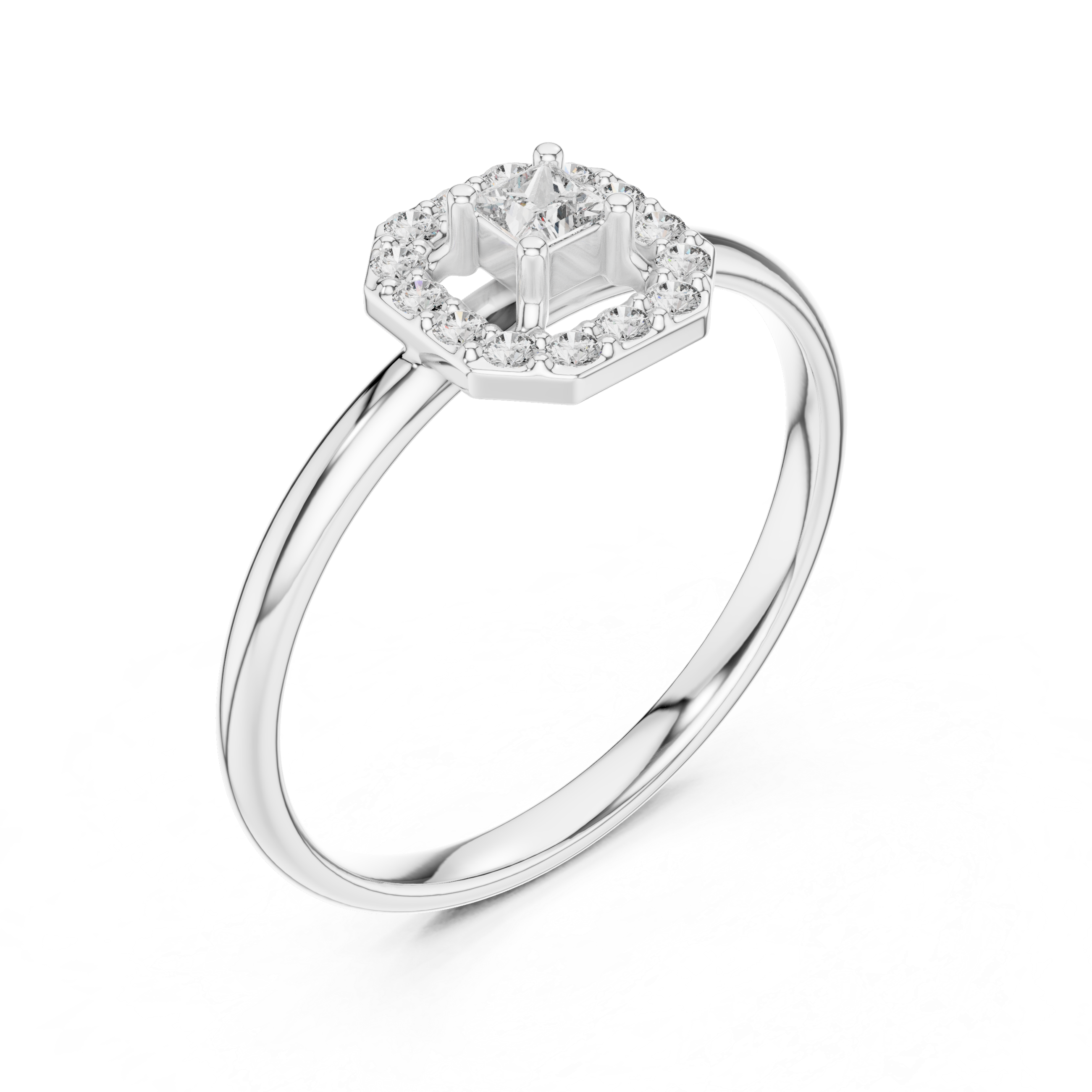 Princess Cut Halo Ring – Geometric Diamond Frame Design
