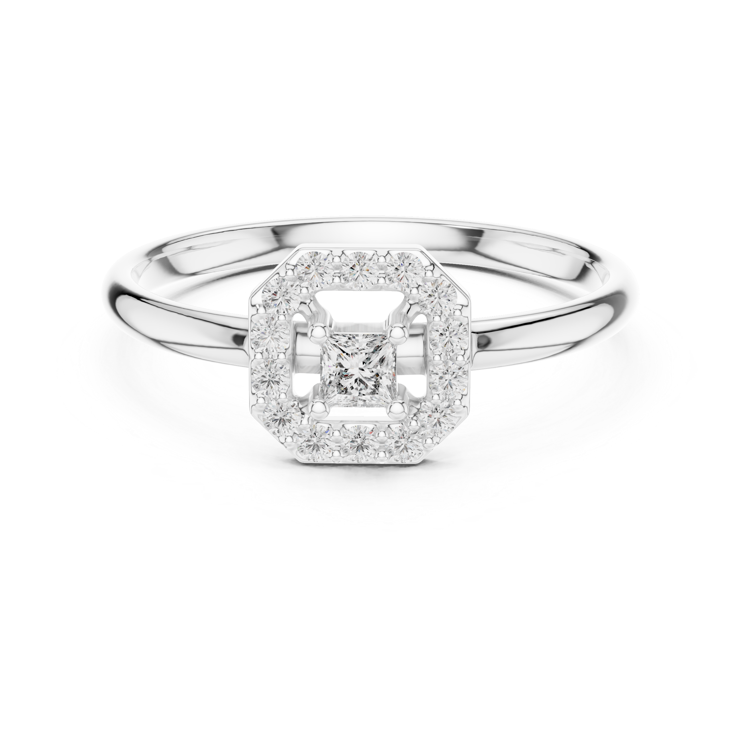 Princess Cut Halo Ring – Geometric Diamond Frame Design
