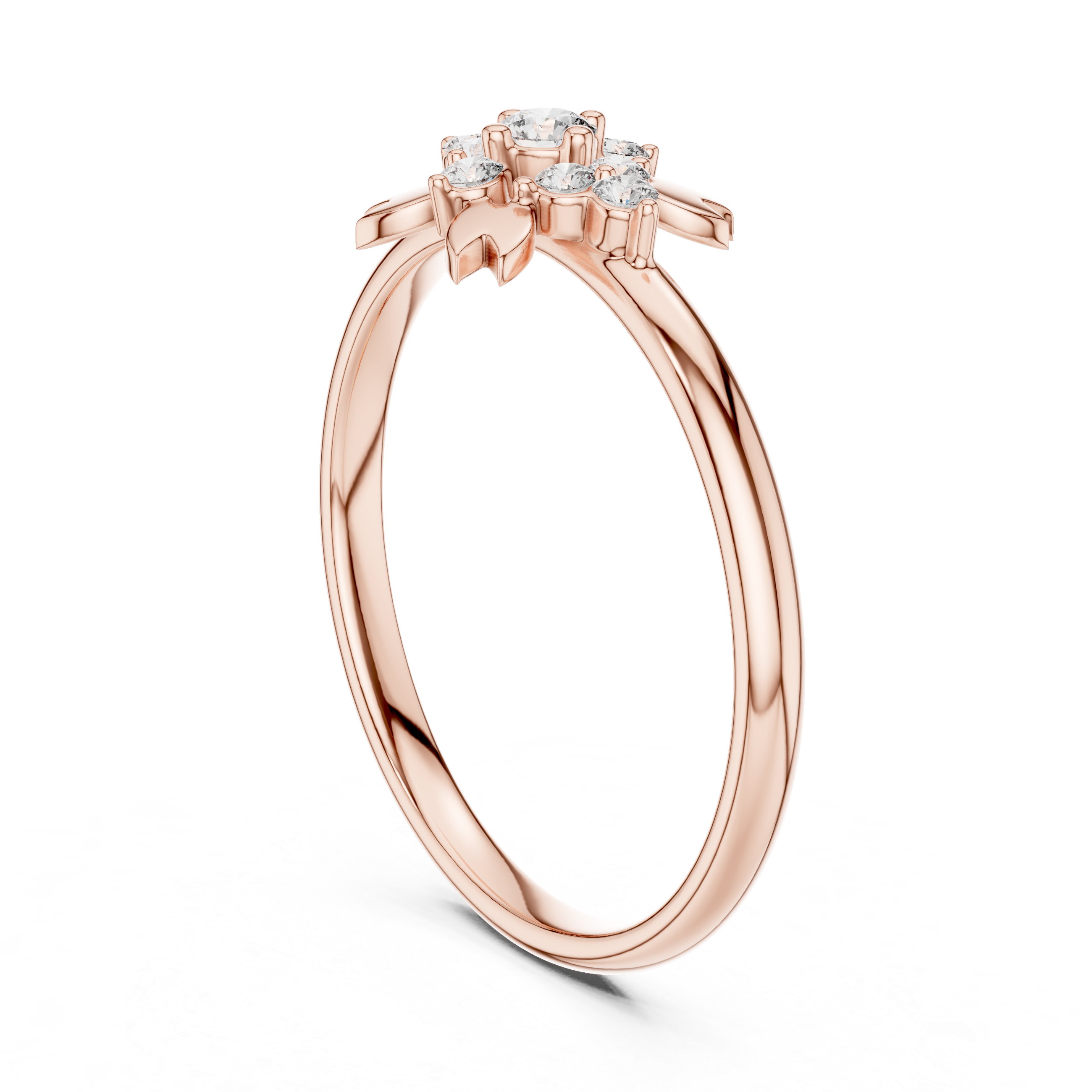 Floral Diamond Cluster Ring with Leaf Accents – Nature Inspired Elegance