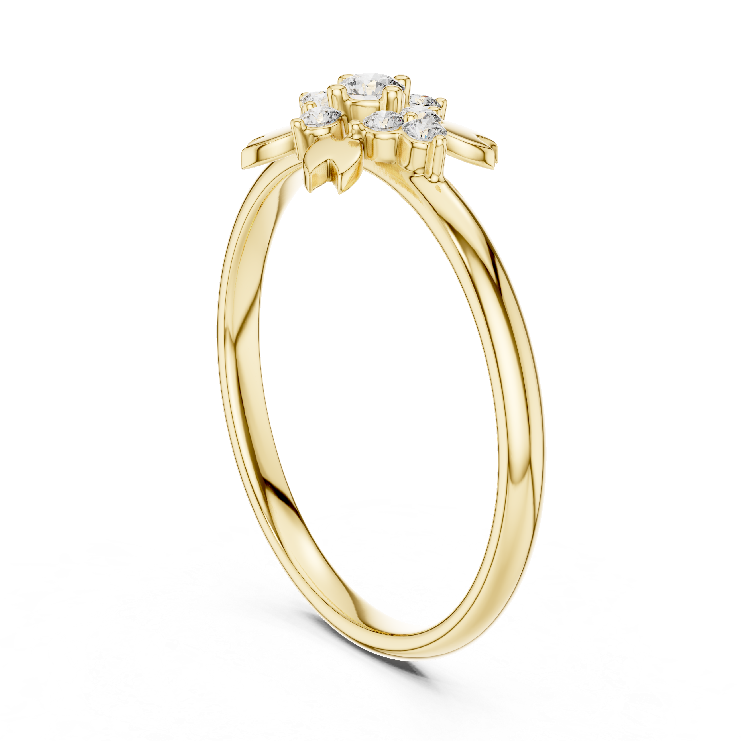 Floral Diamond Cluster Ring with Leaf Accents – Nature Inspired Elegance