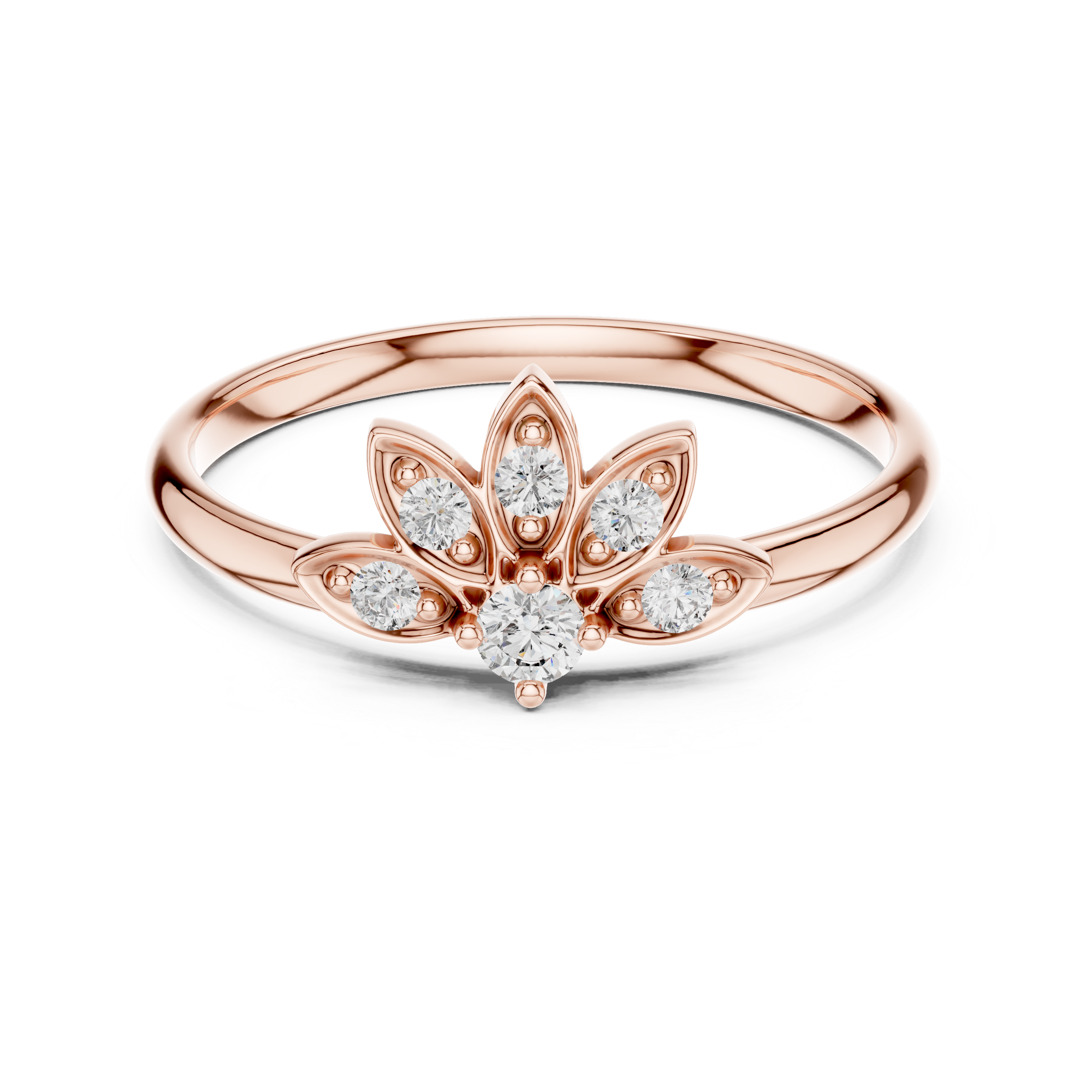 Petal Crown Diamond Ring – Elegant Floral Fan Design