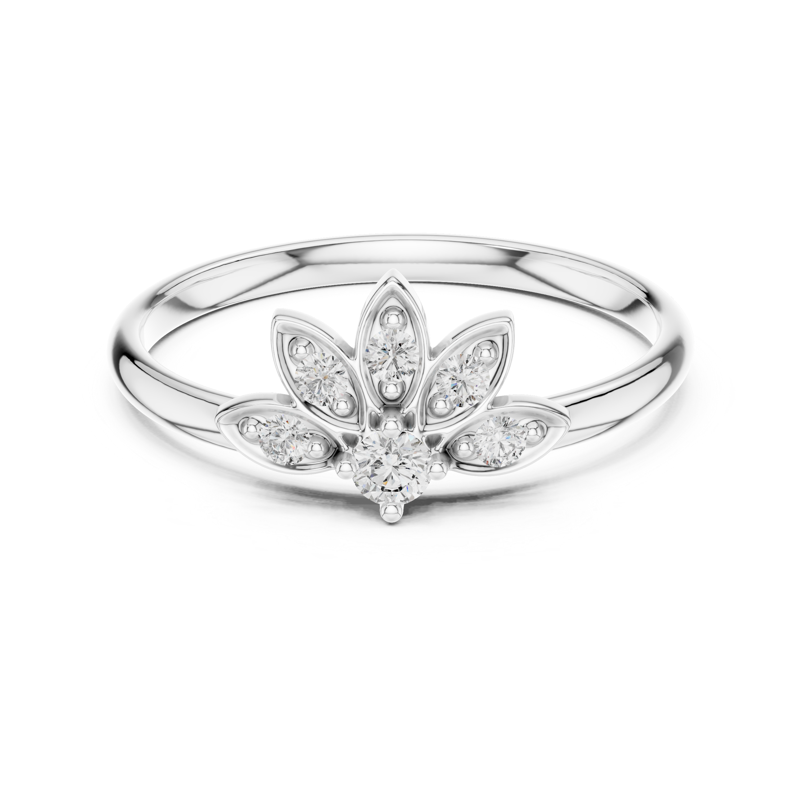 Petal Crown Diamond Ring – Elegant Floral Fan Design