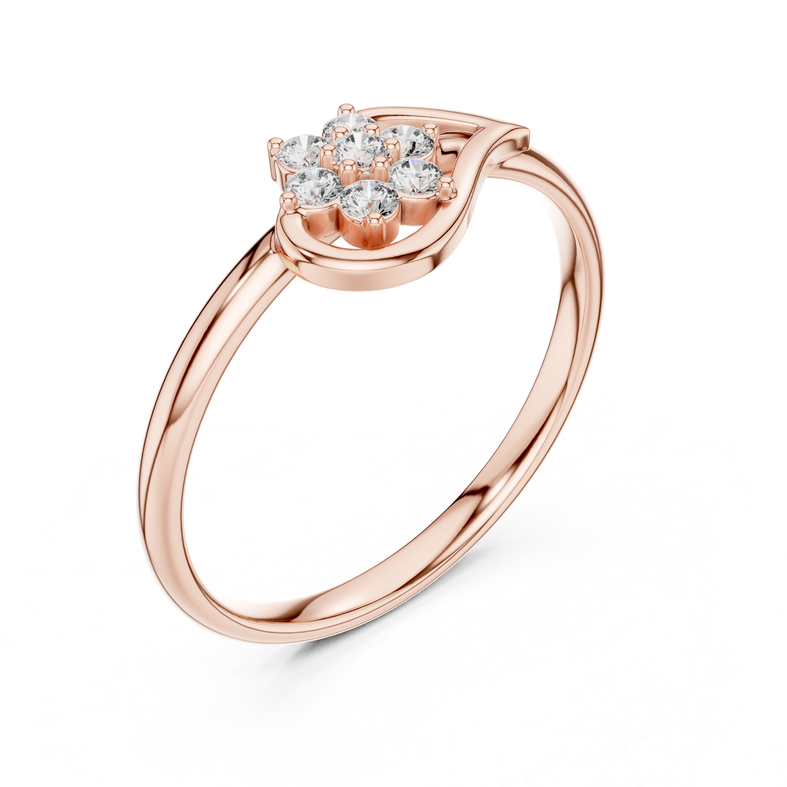 Floral Swirl Diamond Cluster Ring – Elegant Open Curve Design