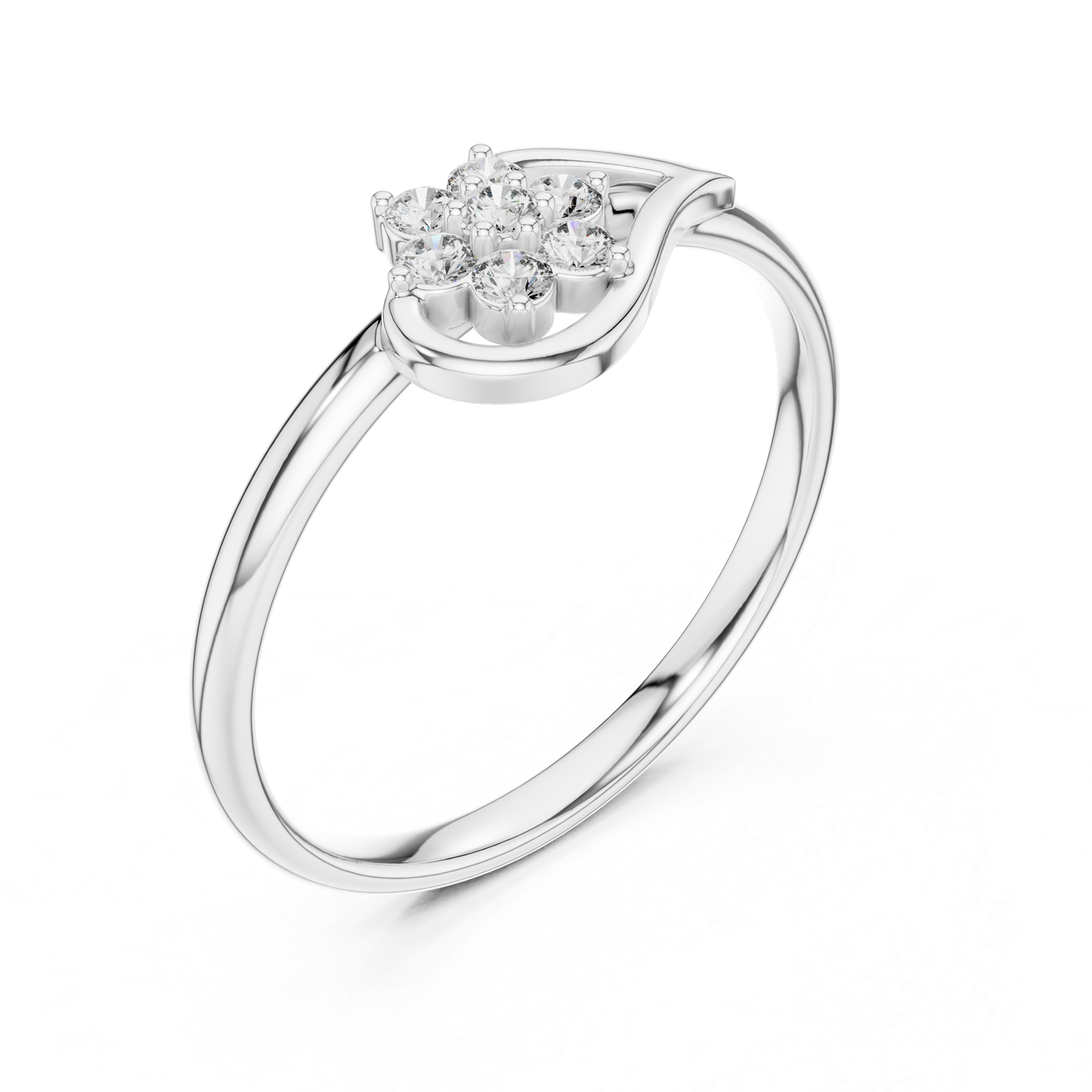 Floral Swirl Diamond Cluster Ring – Elegant Open Curve Design