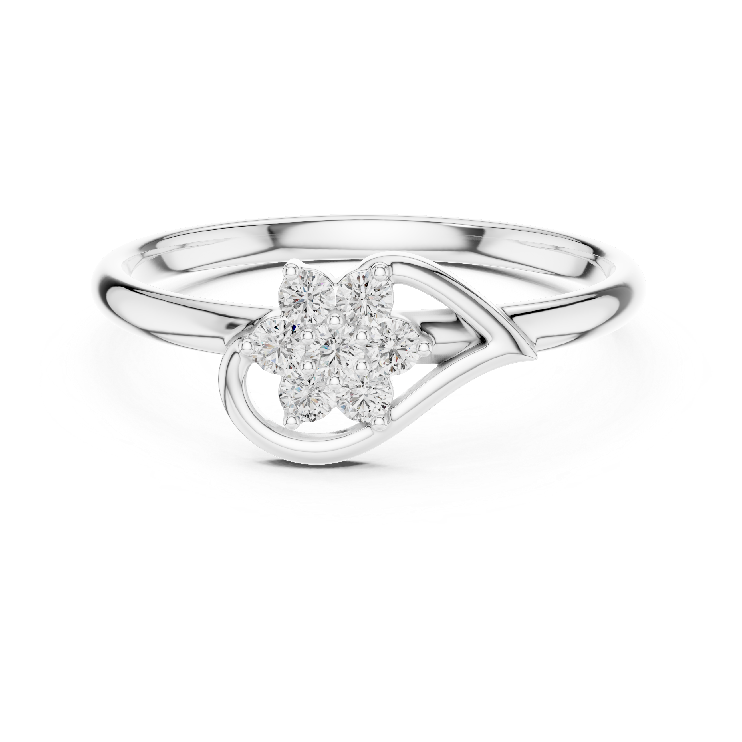 Floral Swirl Diamond Cluster Ring – Elegant Open Curve Design