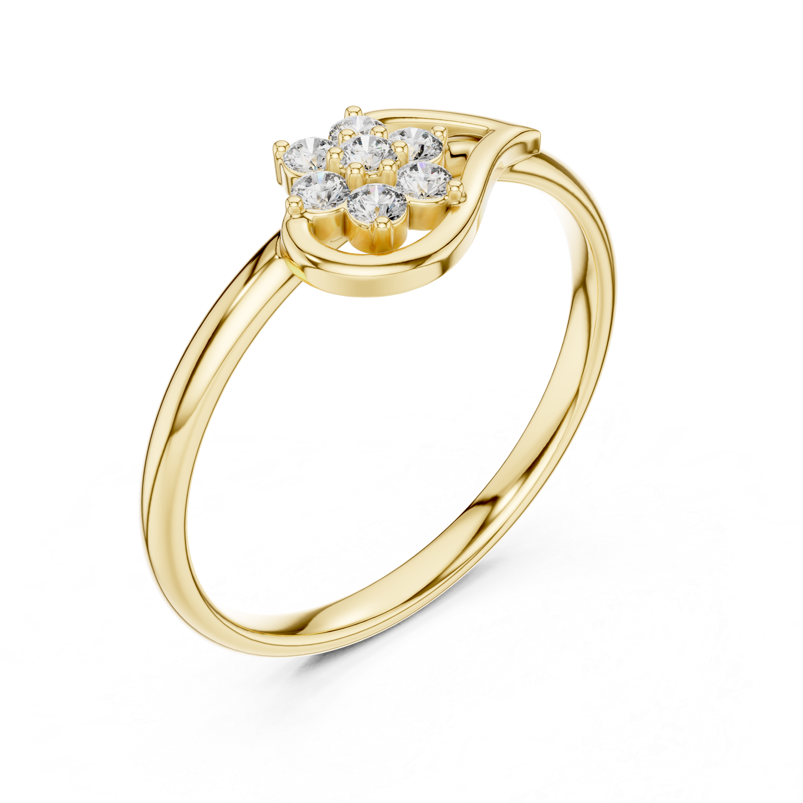 Floral Swirl Diamond Cluster Ring – Elegant Open Curve Design