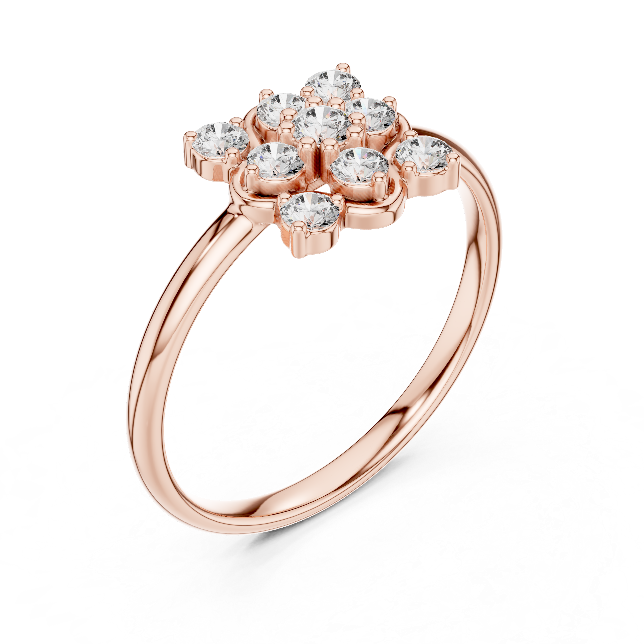 Floral Diamond Cluster Ring with Multi-Stone Halo Design