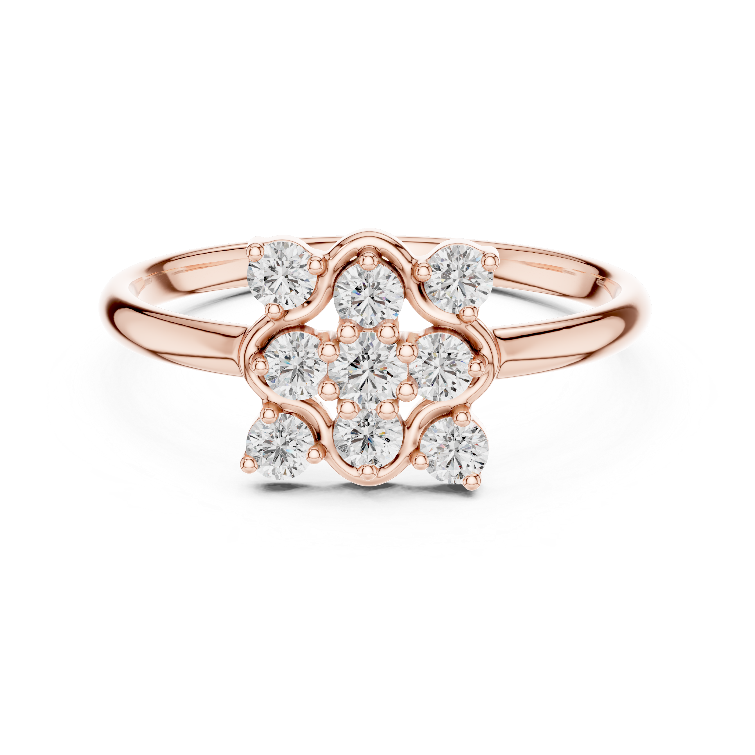 Floral Diamond Cluster Ring with Multi-Stone Halo Design