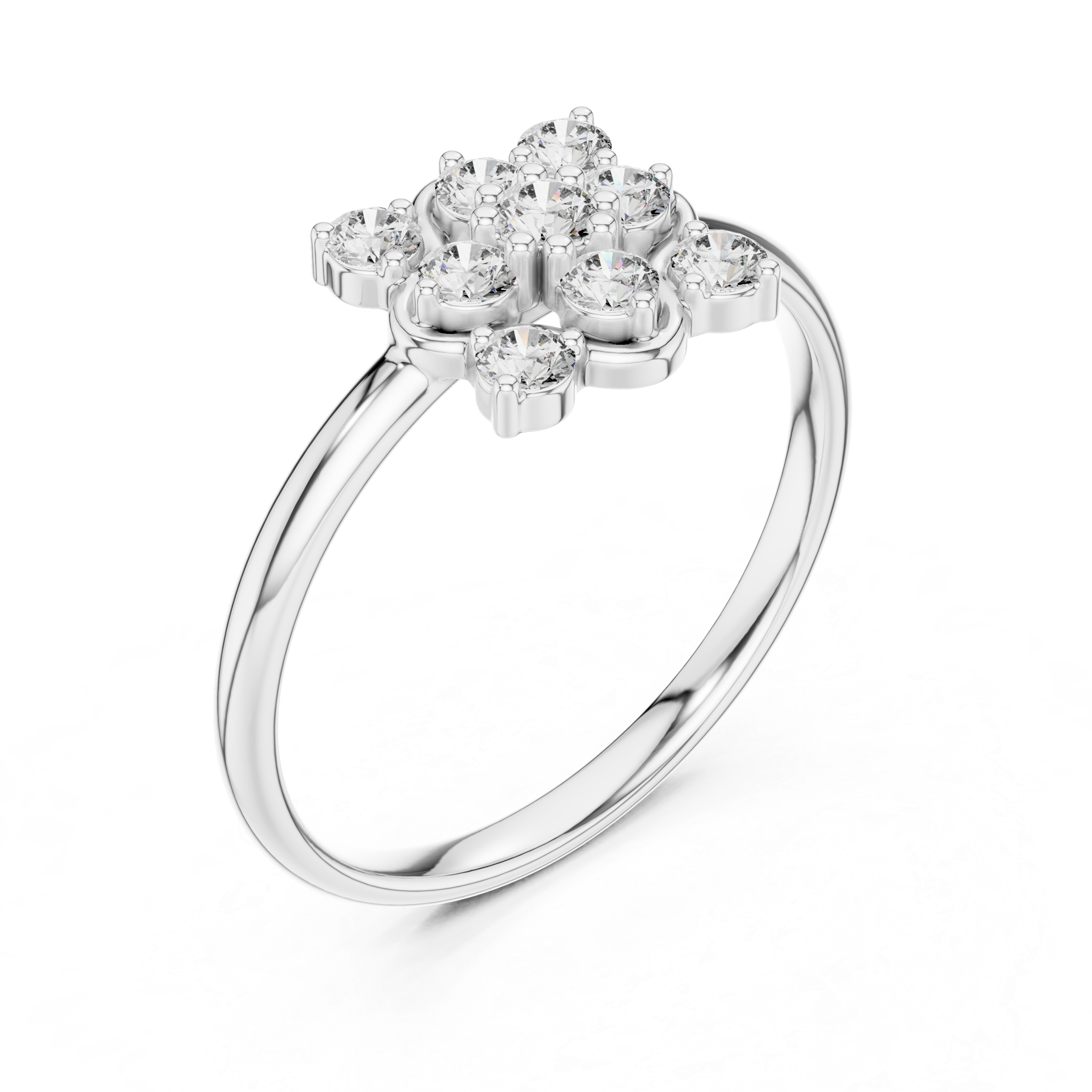 Floral Diamond Cluster Ring with Multi-Stone Halo Design