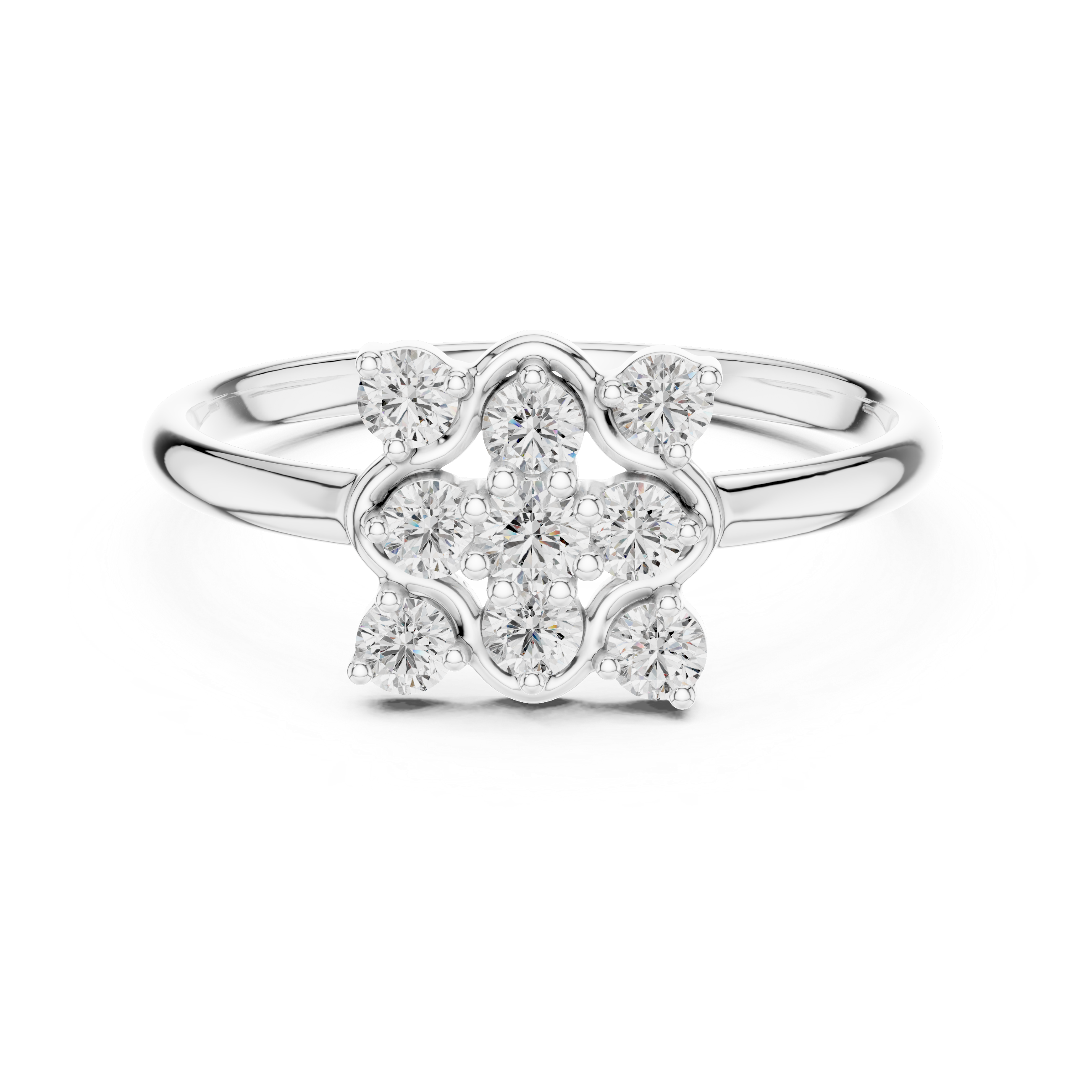 Floral Diamond Cluster Ring with Multi-Stone Halo Design