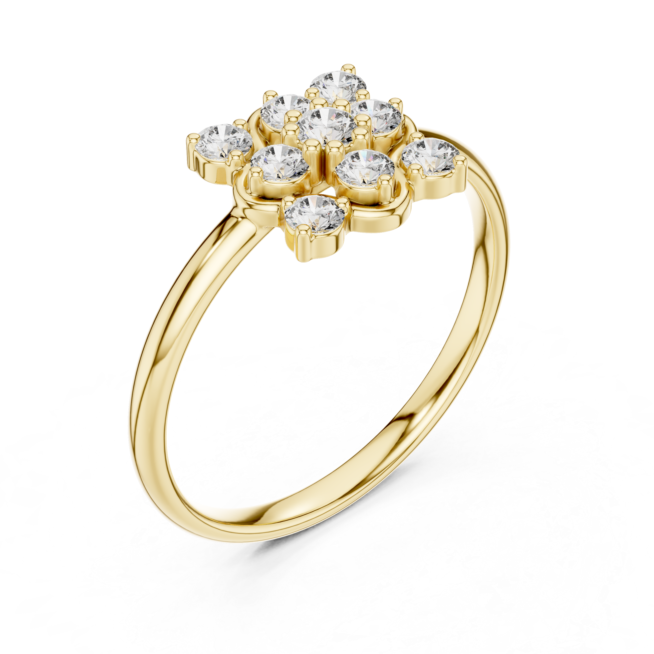 Floral Diamond Cluster Ring with Multi-Stone Halo Design