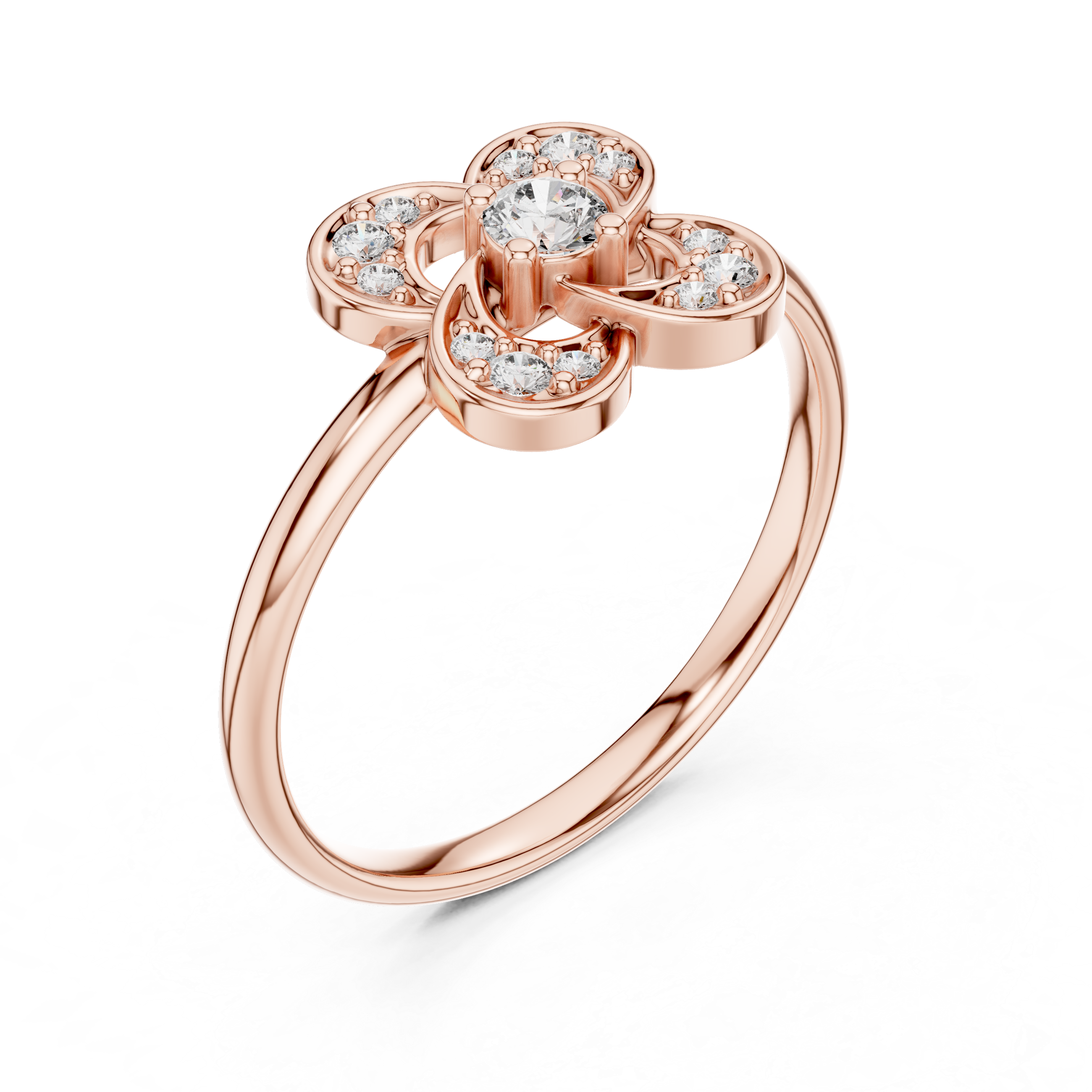 Floral Diamond Cluster Ring with Open Petal Design