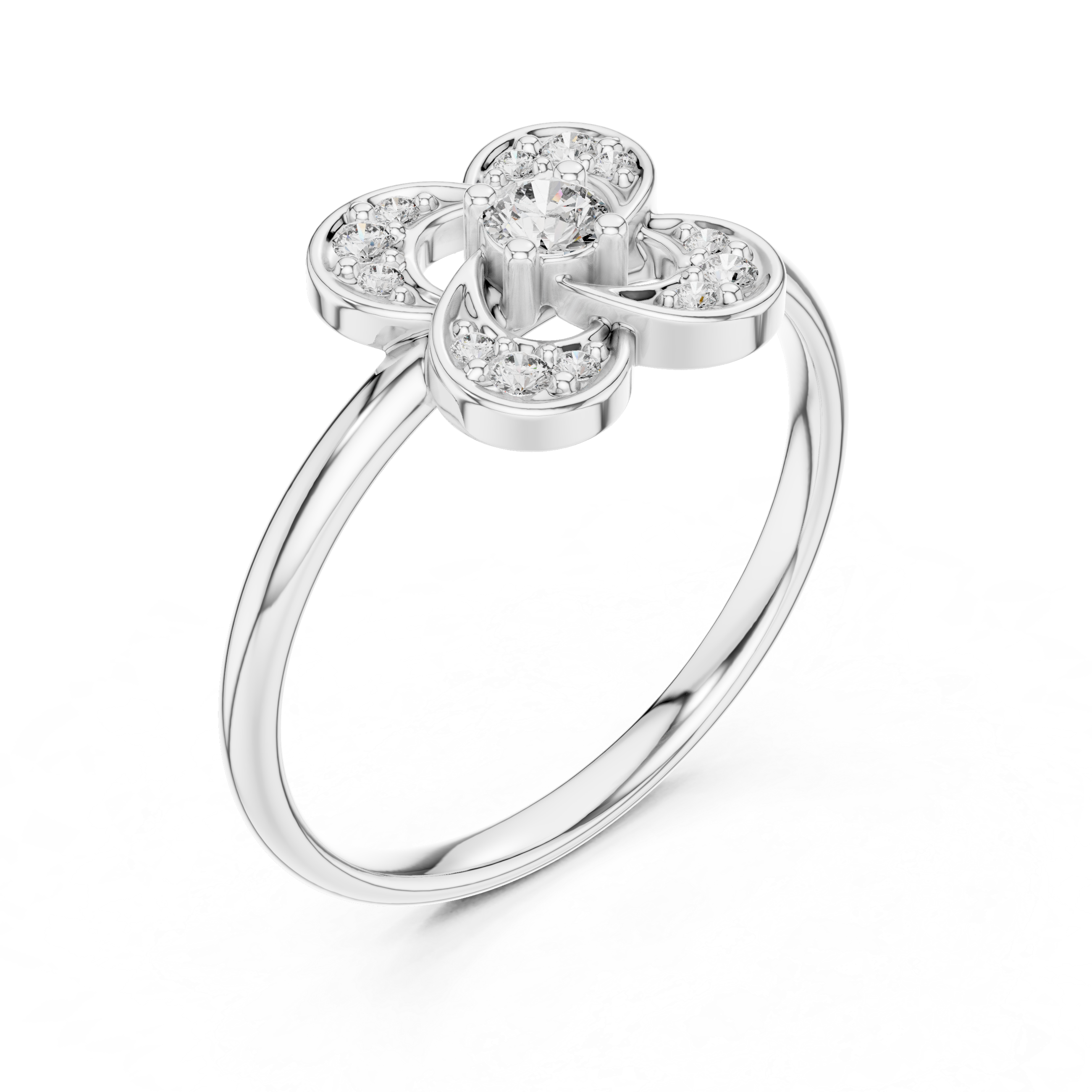 Floral Diamond Cluster Ring with Open Petal Design