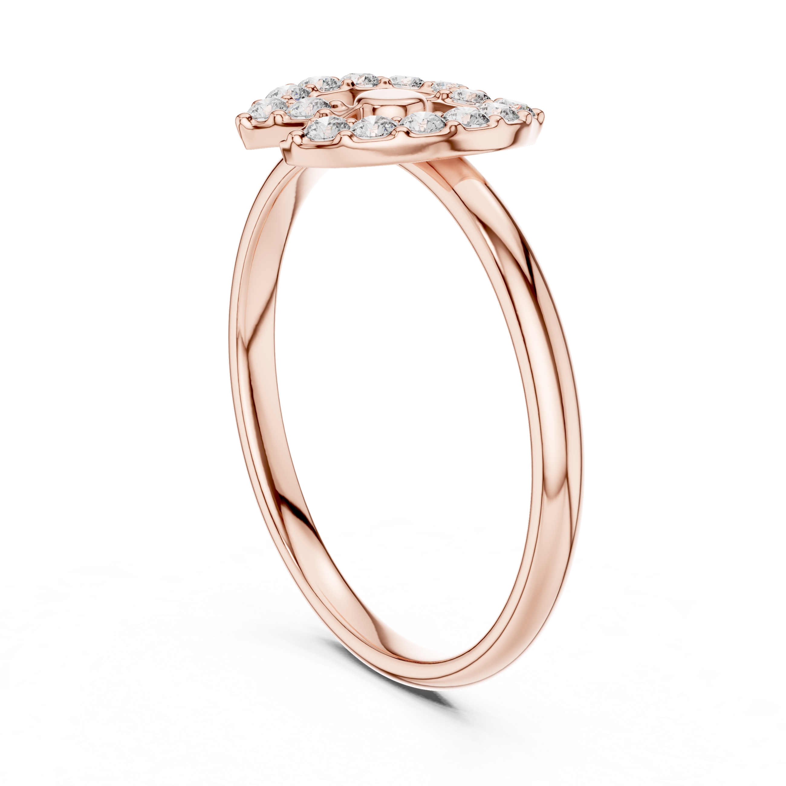 Double Crescent Diamond Halo Ring