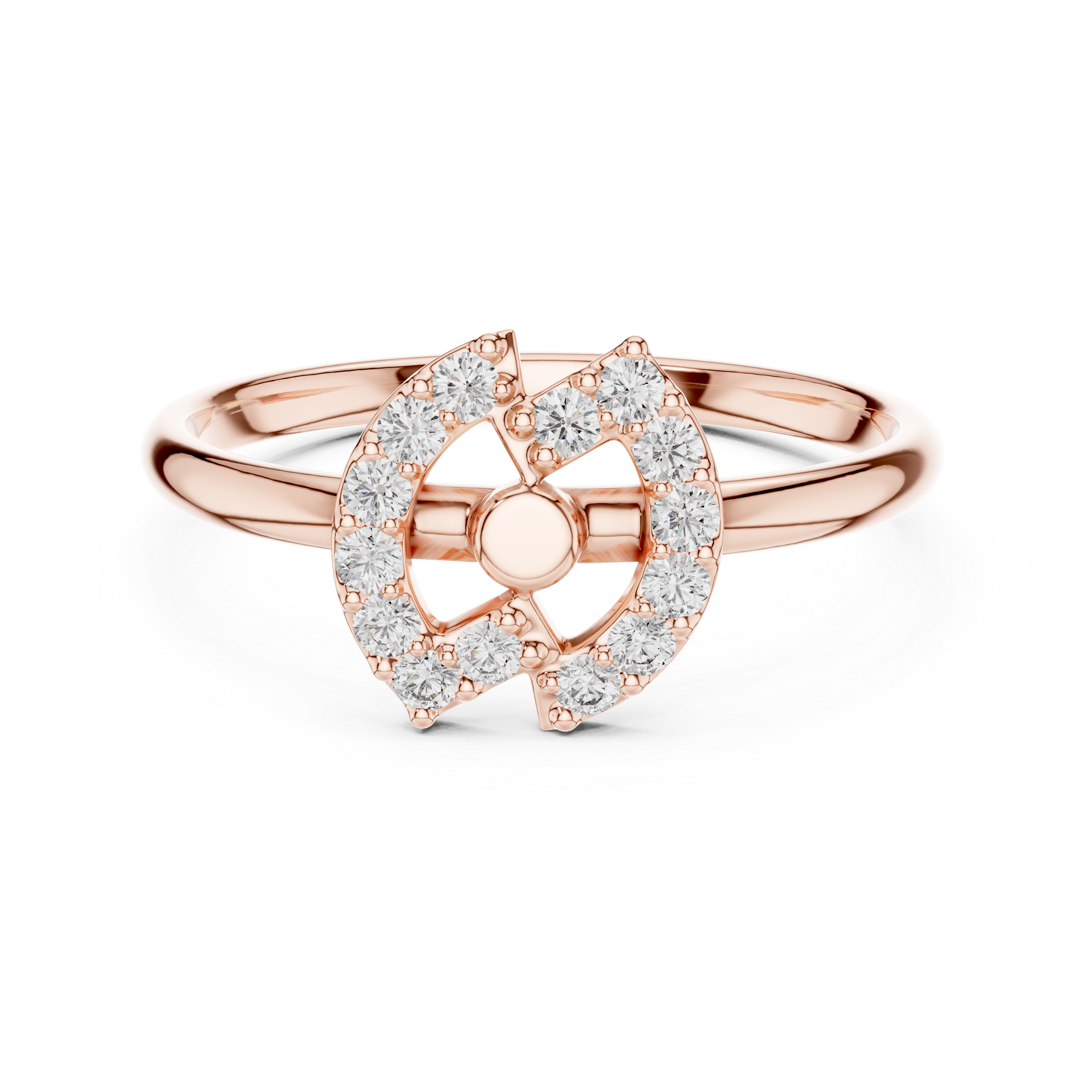 Double Crescent Diamond Halo Ring