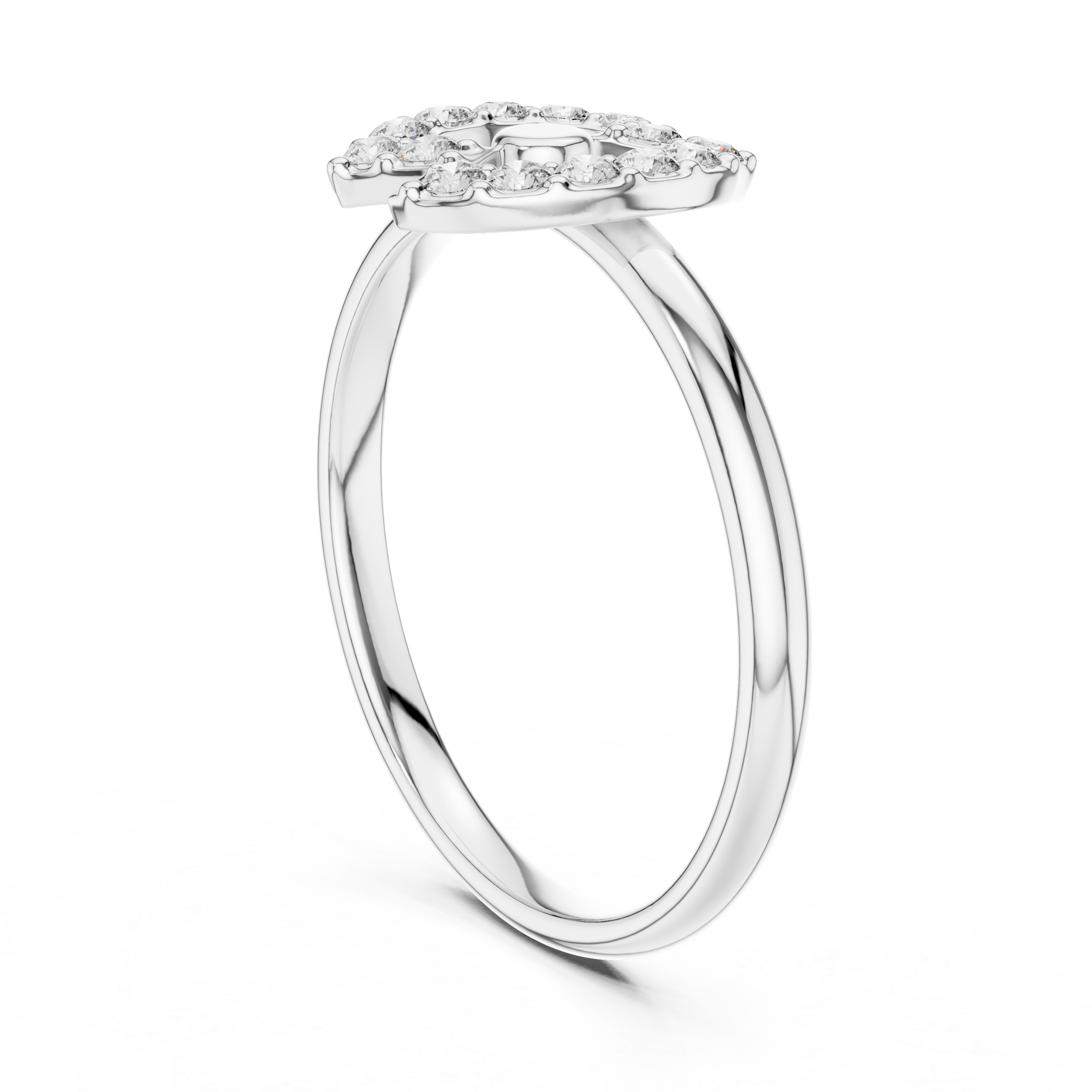 Double Crescent Diamond Halo Ring