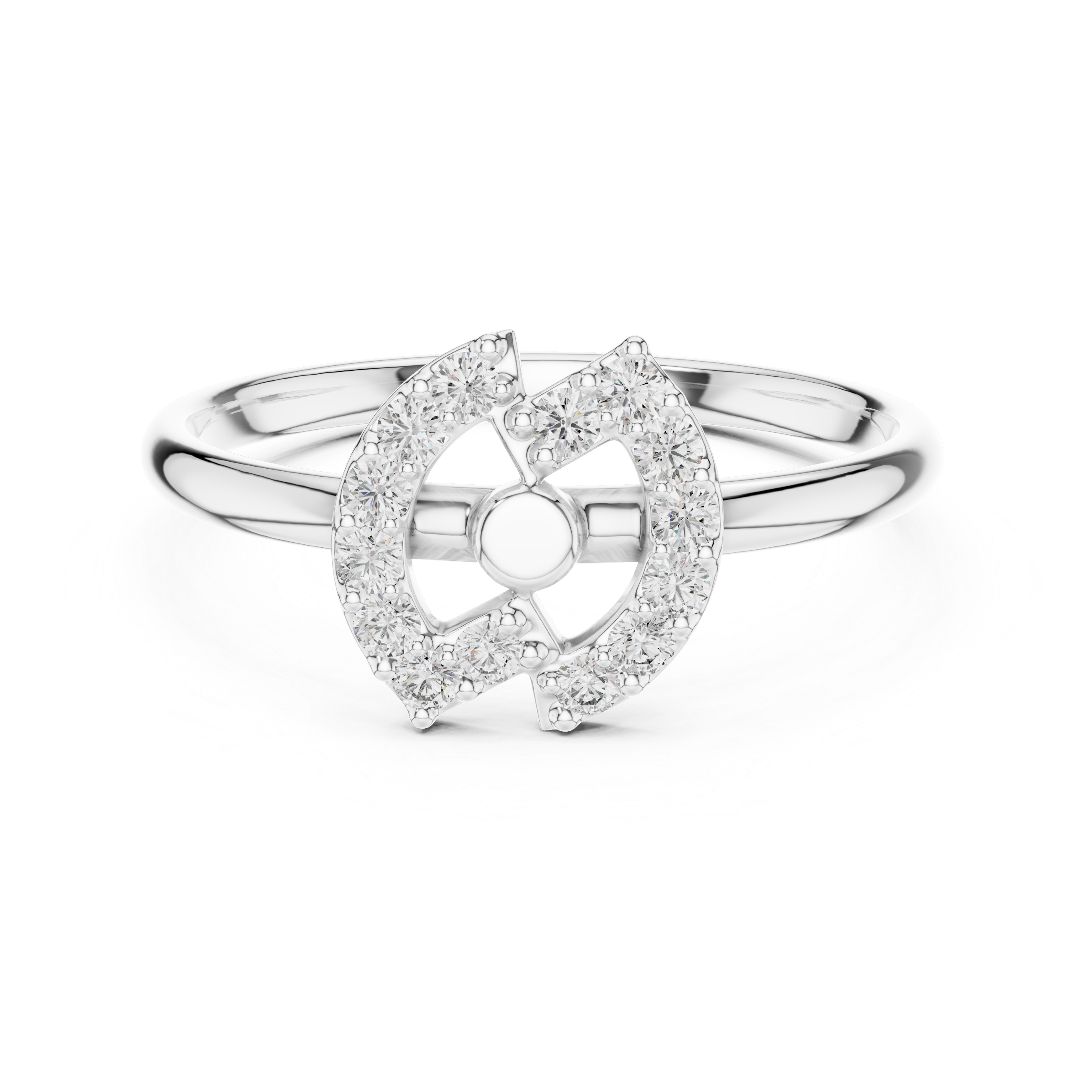 Double Crescent Diamond Halo Ring