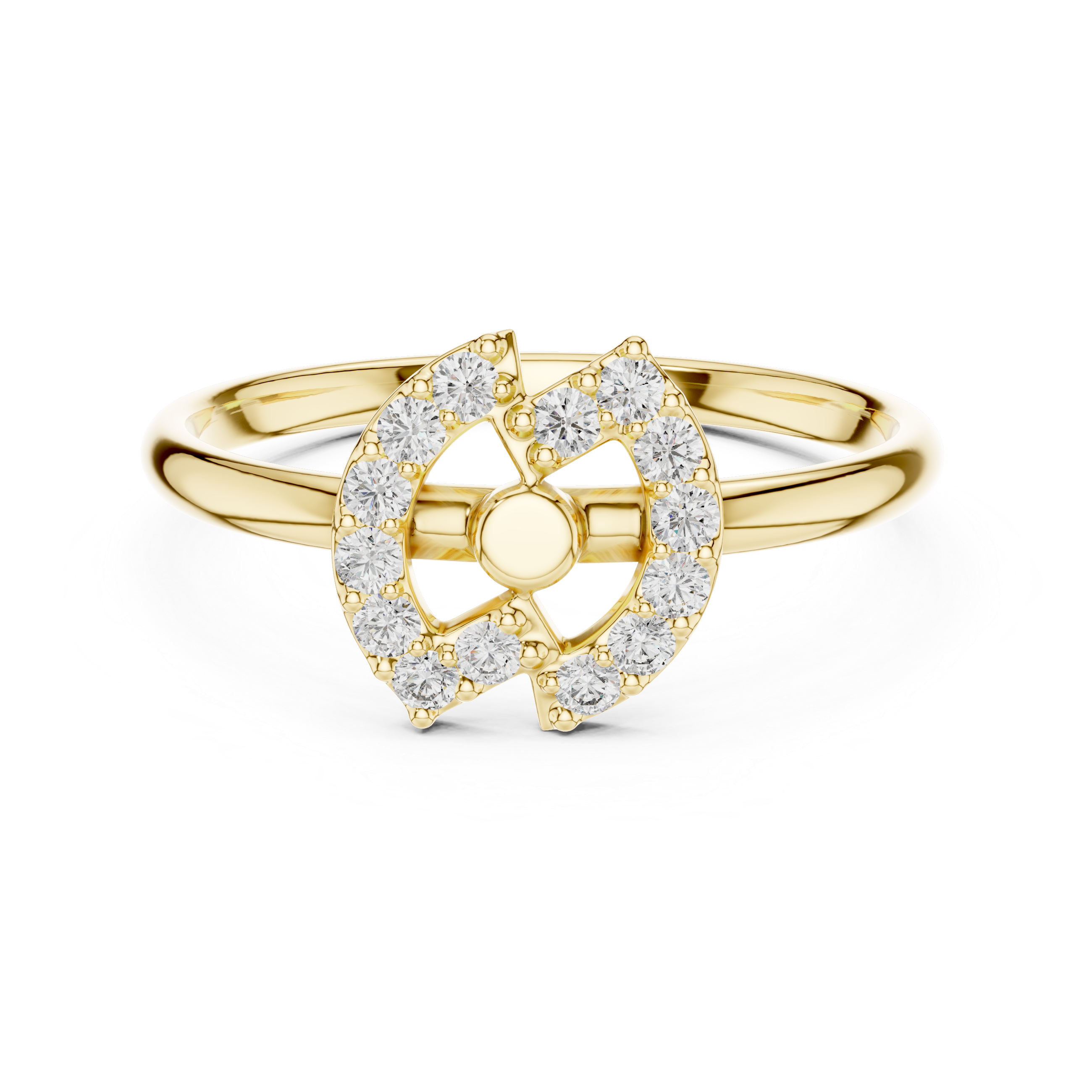 Double Crescent Diamond Halo Ring