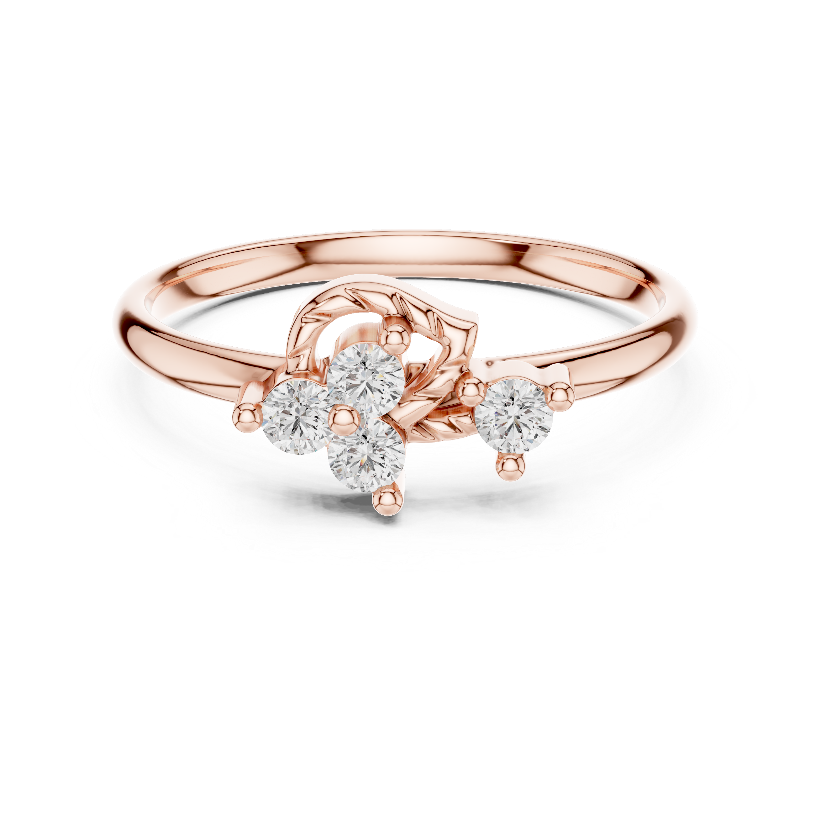 Leaf Motif Diamond Cluster Ring