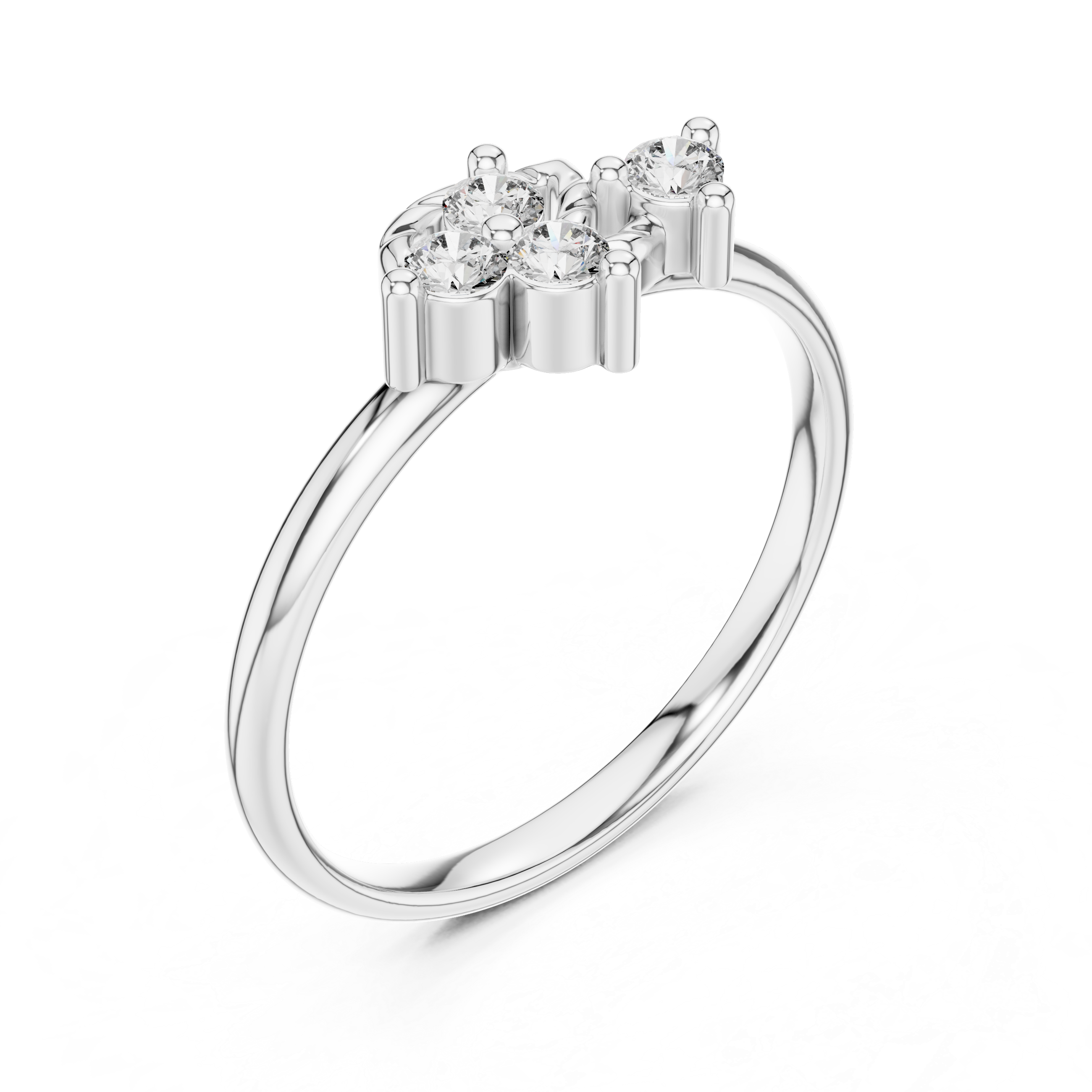 Leaf Motif Diamond Cluster Ring