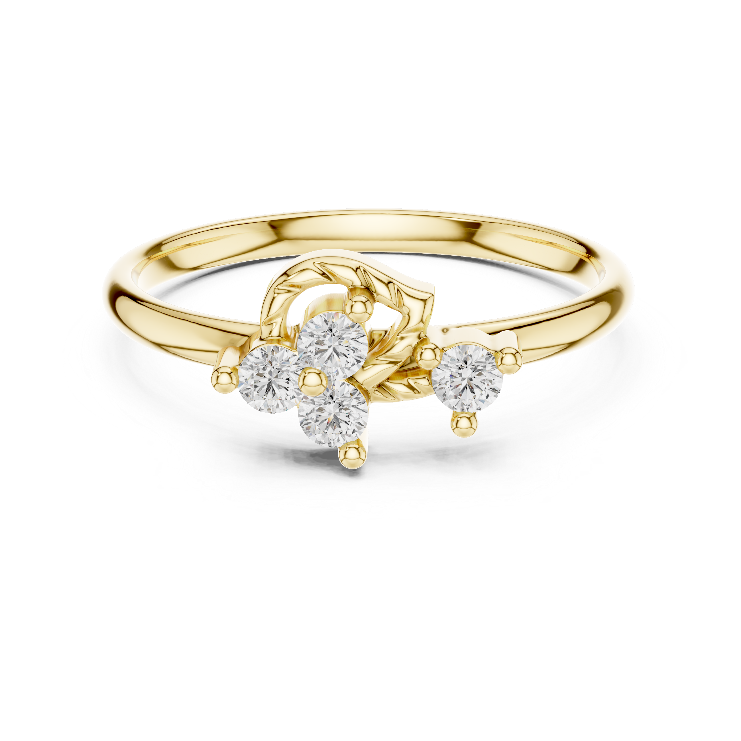 Leaf Motif Diamond Cluster Ring