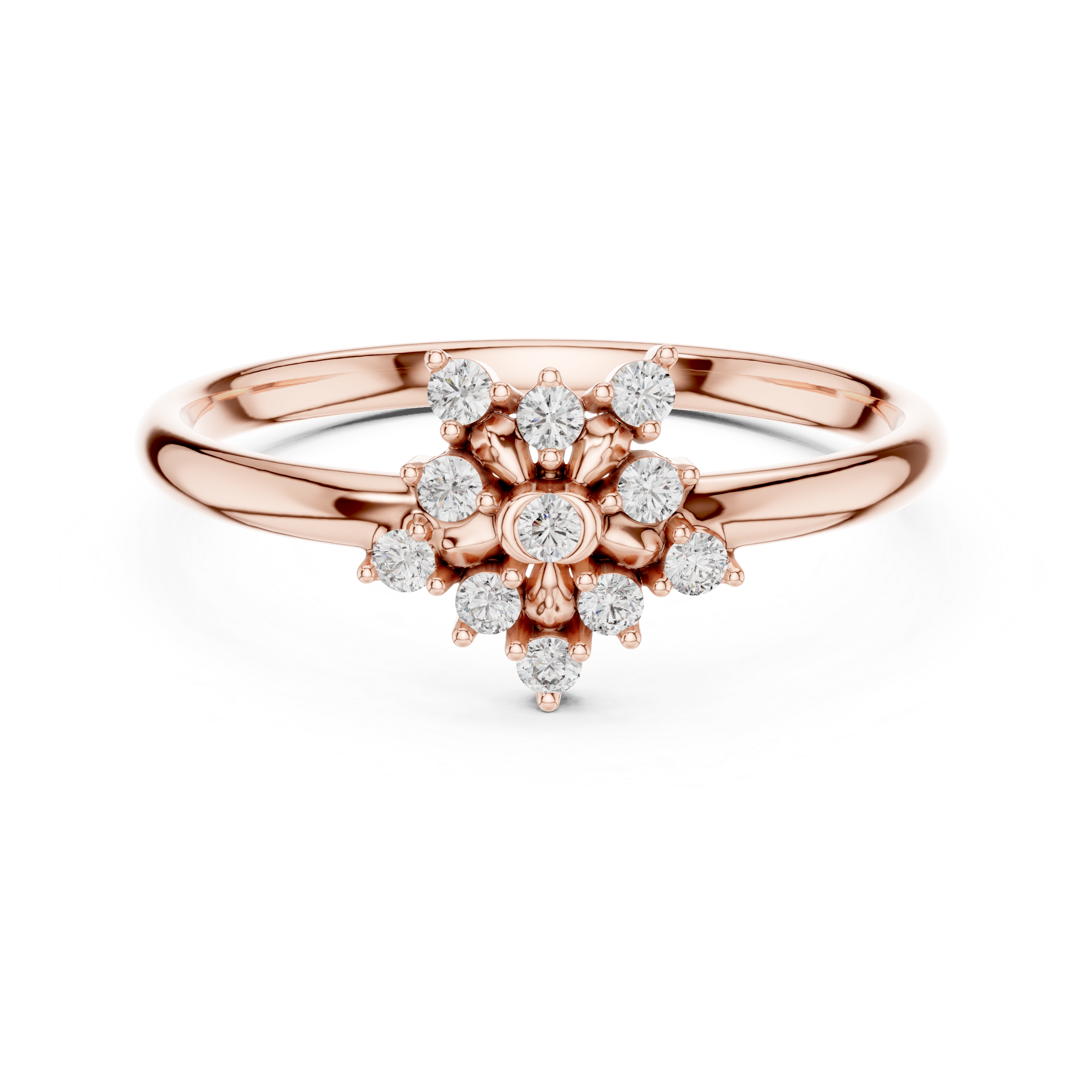 Radiant Floral Diamond Cluster Ring – Vintage-Inspired Gold Bloom Design