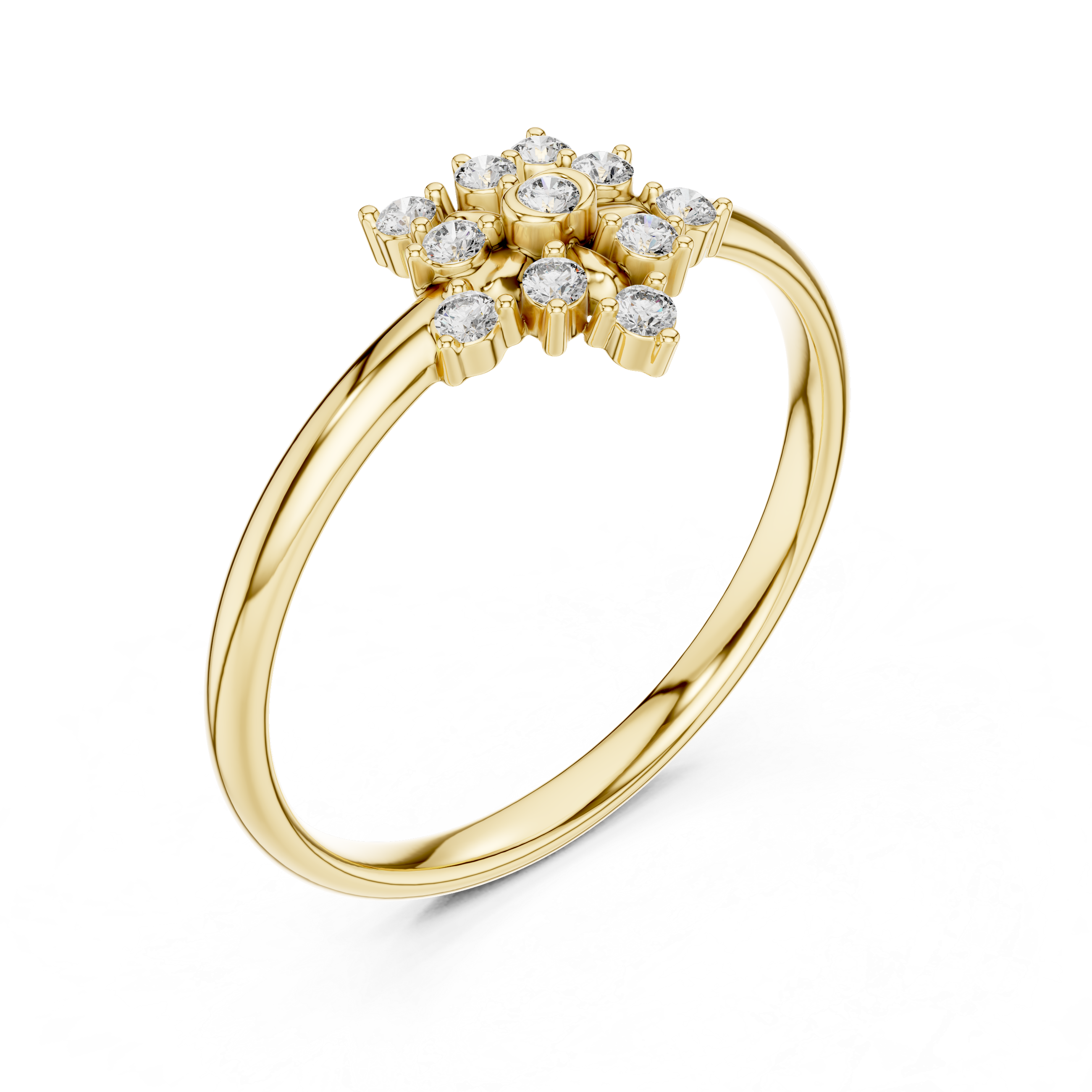 Radiant Floral Diamond Cluster Ring – Vintage-Inspired Gold Bloom Design