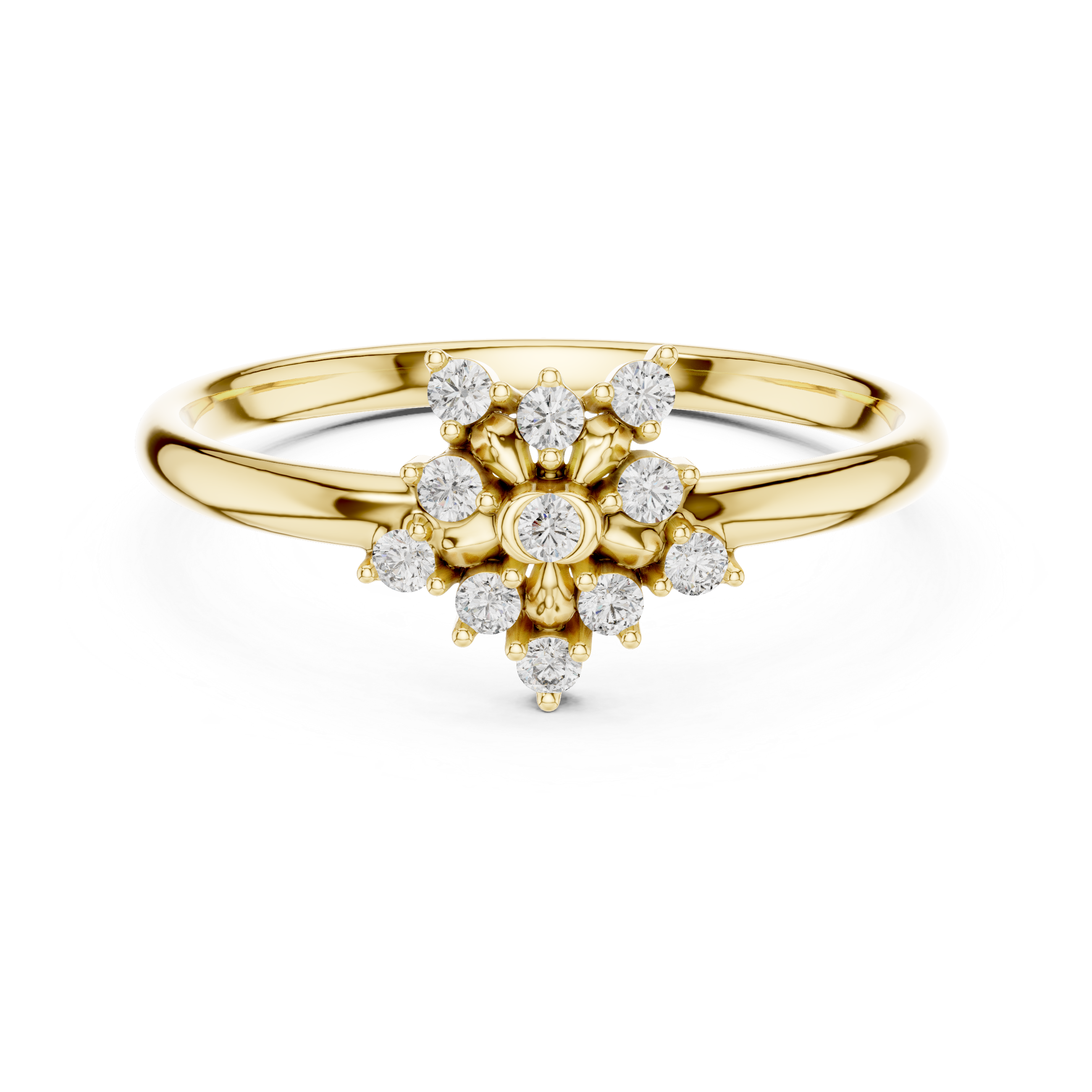 Radiant Floral Diamond Cluster Ring – Vintage-Inspired Gold Bloom Design