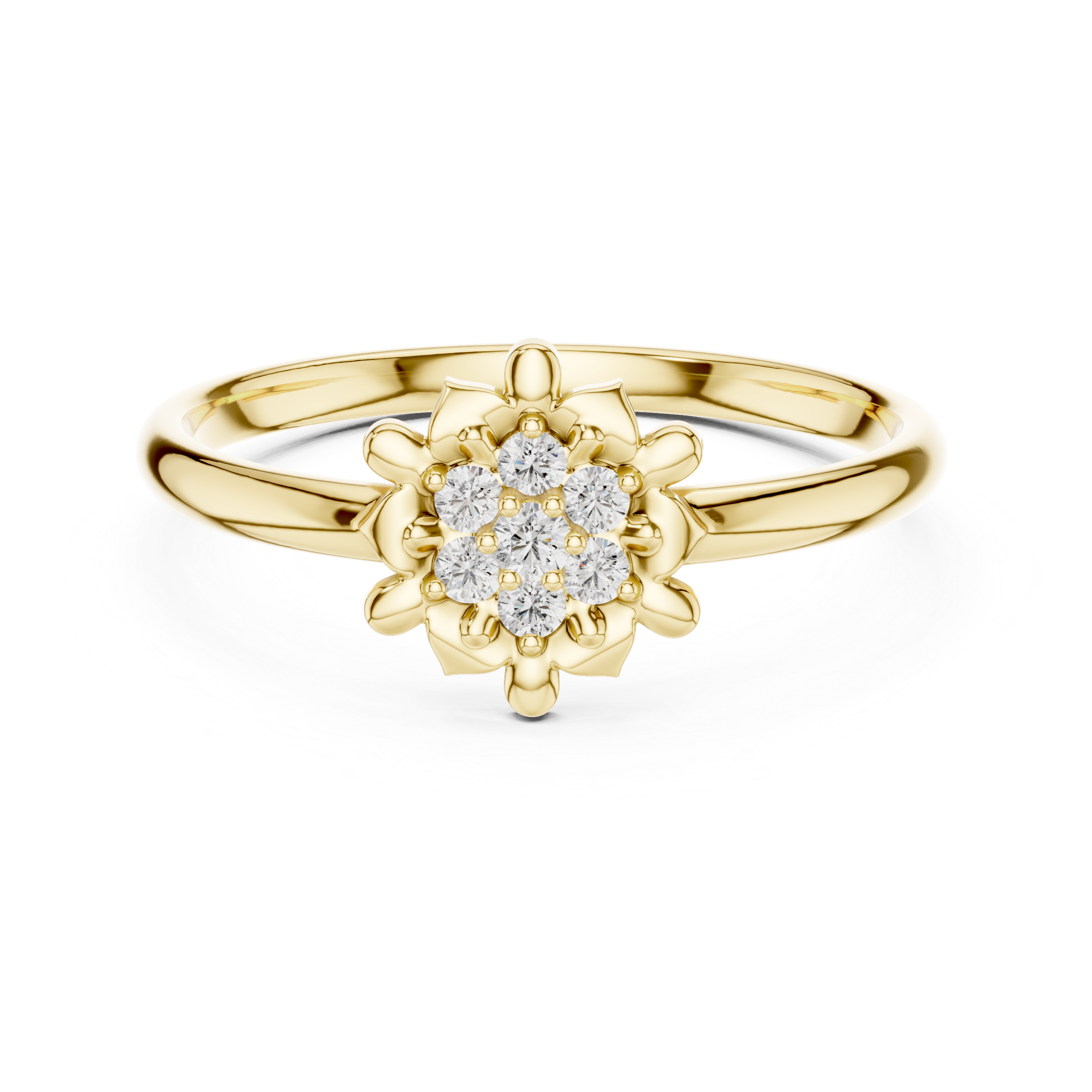 Vintage Floral Diamond Ring – Delicate Petal Cluster Gold Band