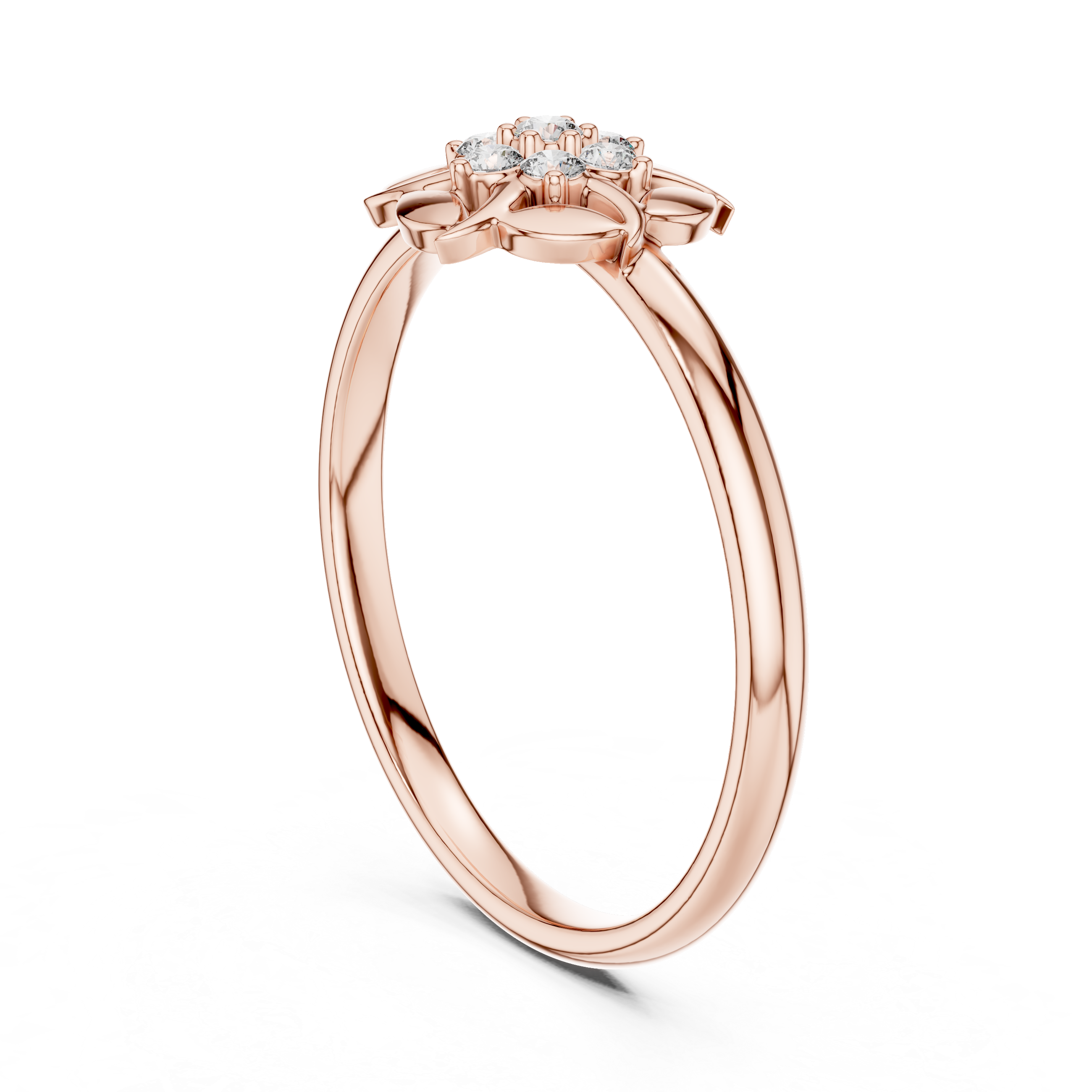 Floral Diamond Cluster Ring – Leaf Petal Gold Design with 7 Stones