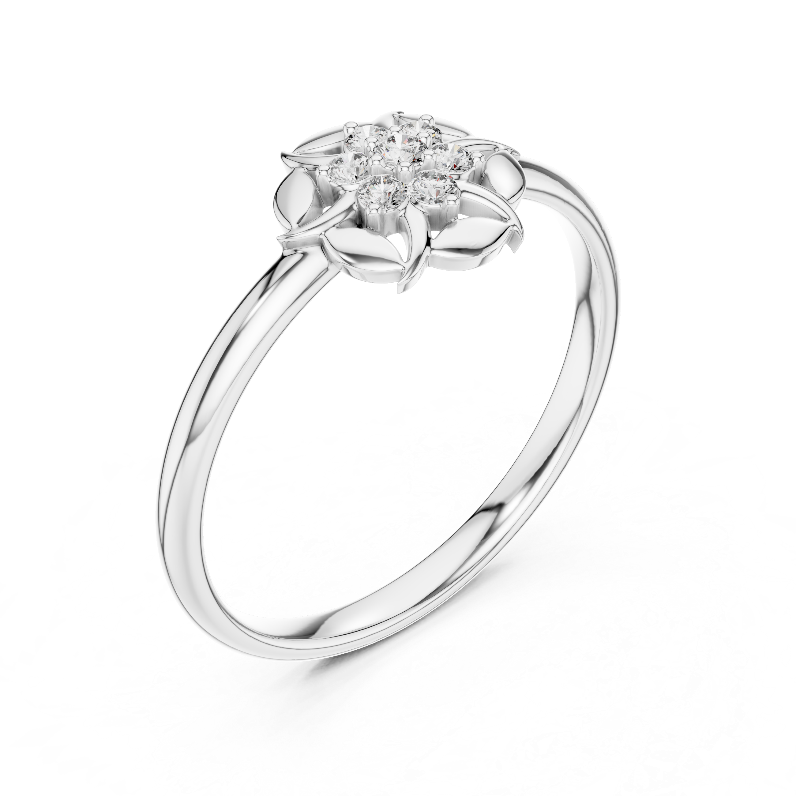 Floral Diamond Cluster Ring – Leaf Petal Gold Design with 7 Stones