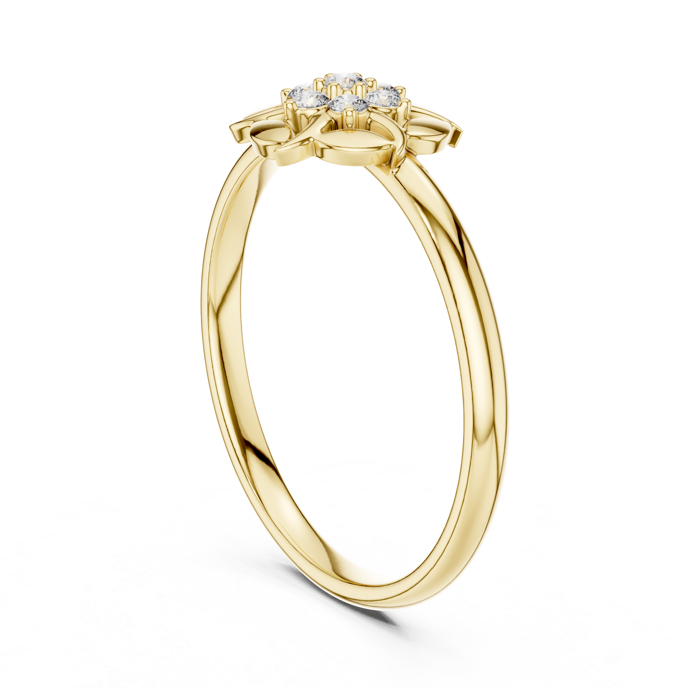 Floral Diamond Cluster Ring – Leaf Petal Gold Design with 7 Stones