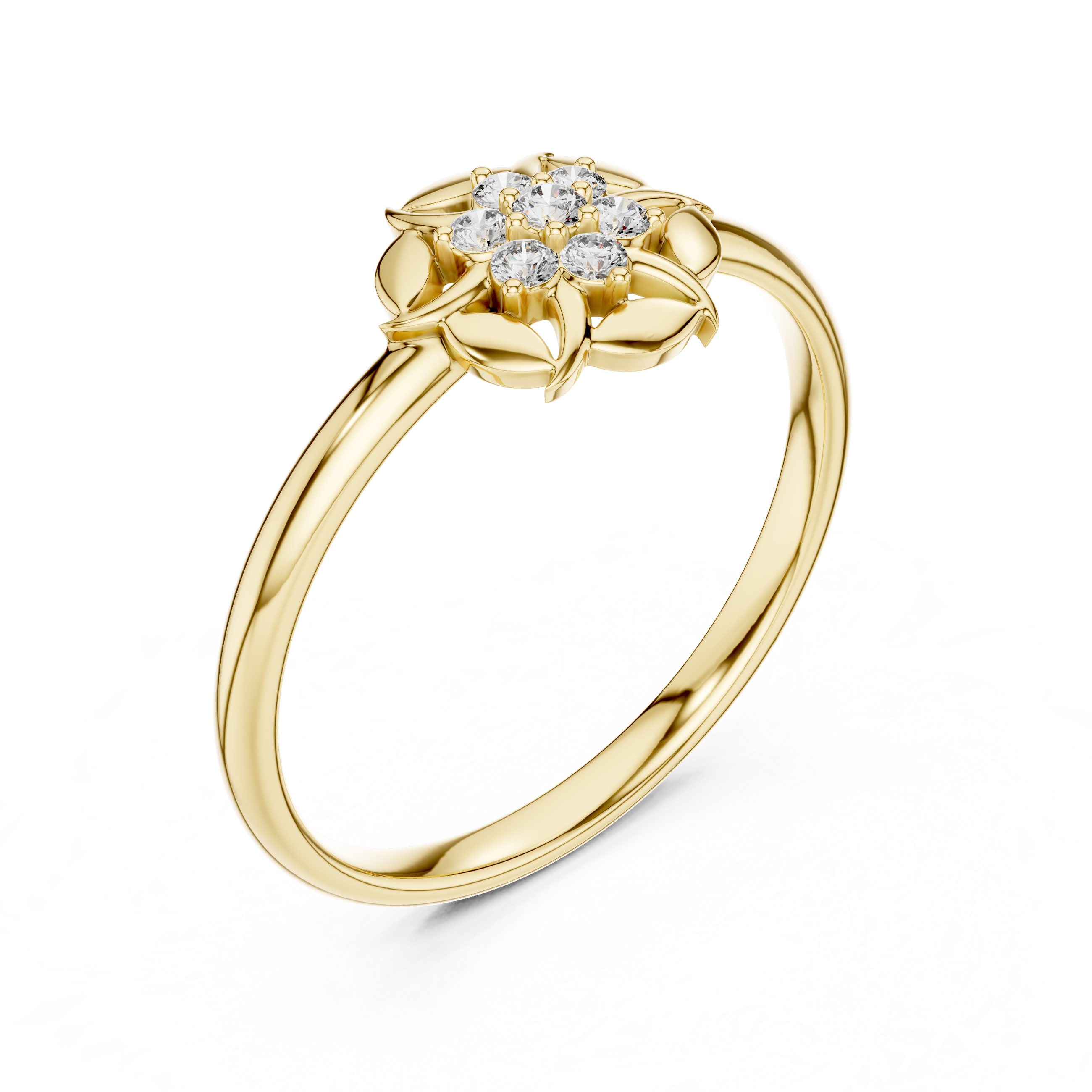 Floral Diamond Cluster Ring – Leaf Petal Gold Design with 7 Stones