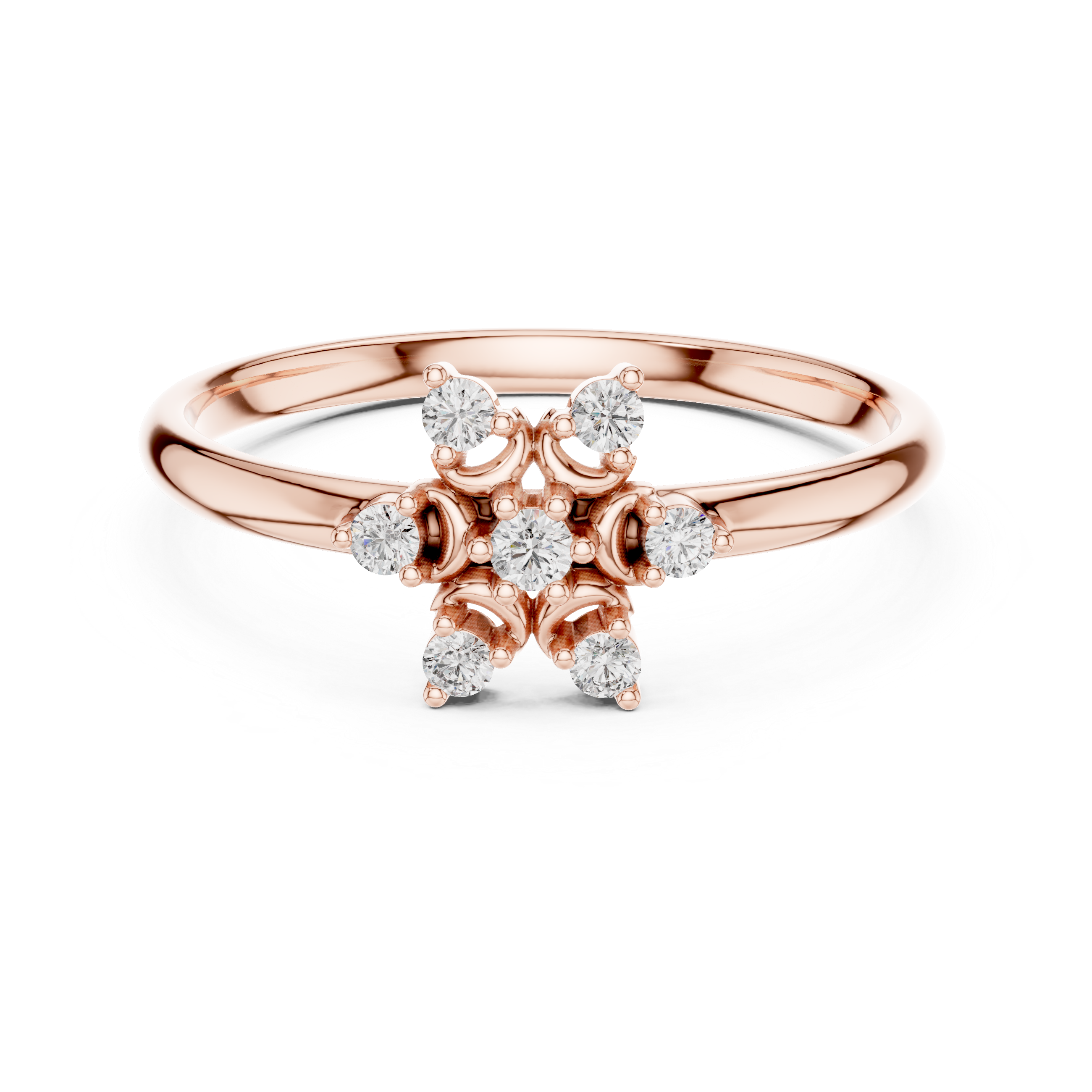 Minimal Floral Diamond Ring – Elegant 7 Stone Gold Cluster Design