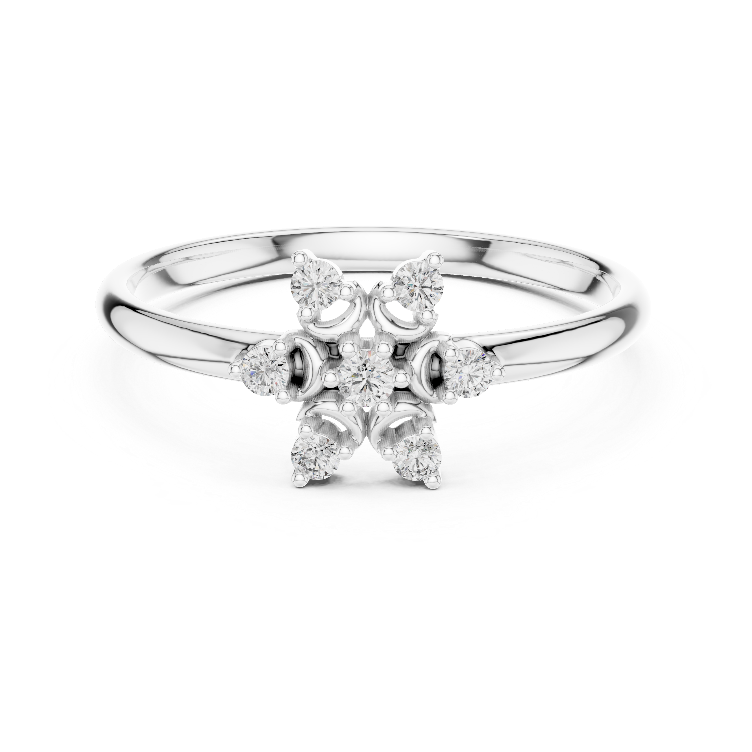 Minimal Floral Diamond Ring – Elegant 7 Stone Gold Cluster Design