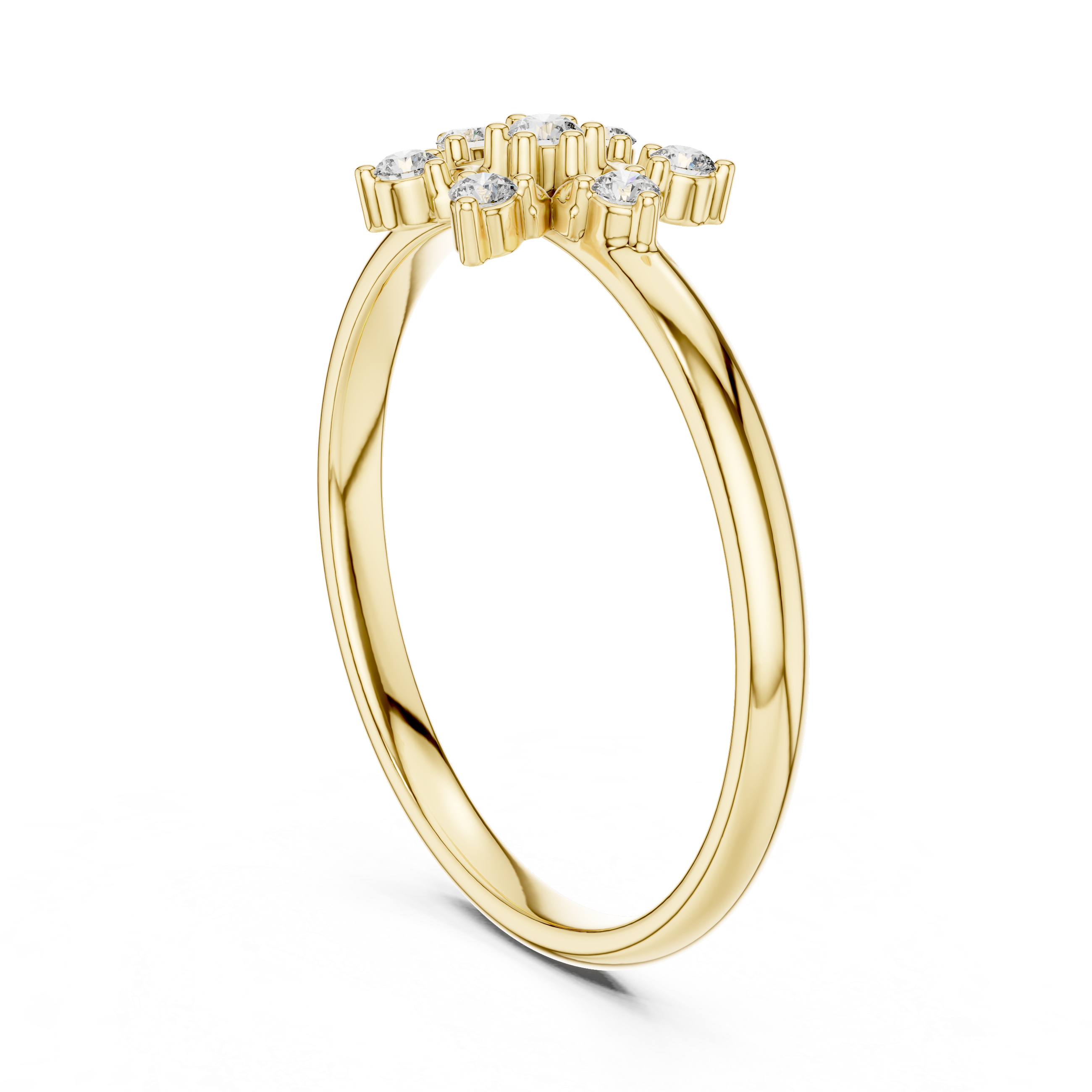 Minimal Floral Diamond Ring – Elegant 7 Stone Gold Cluster Design
