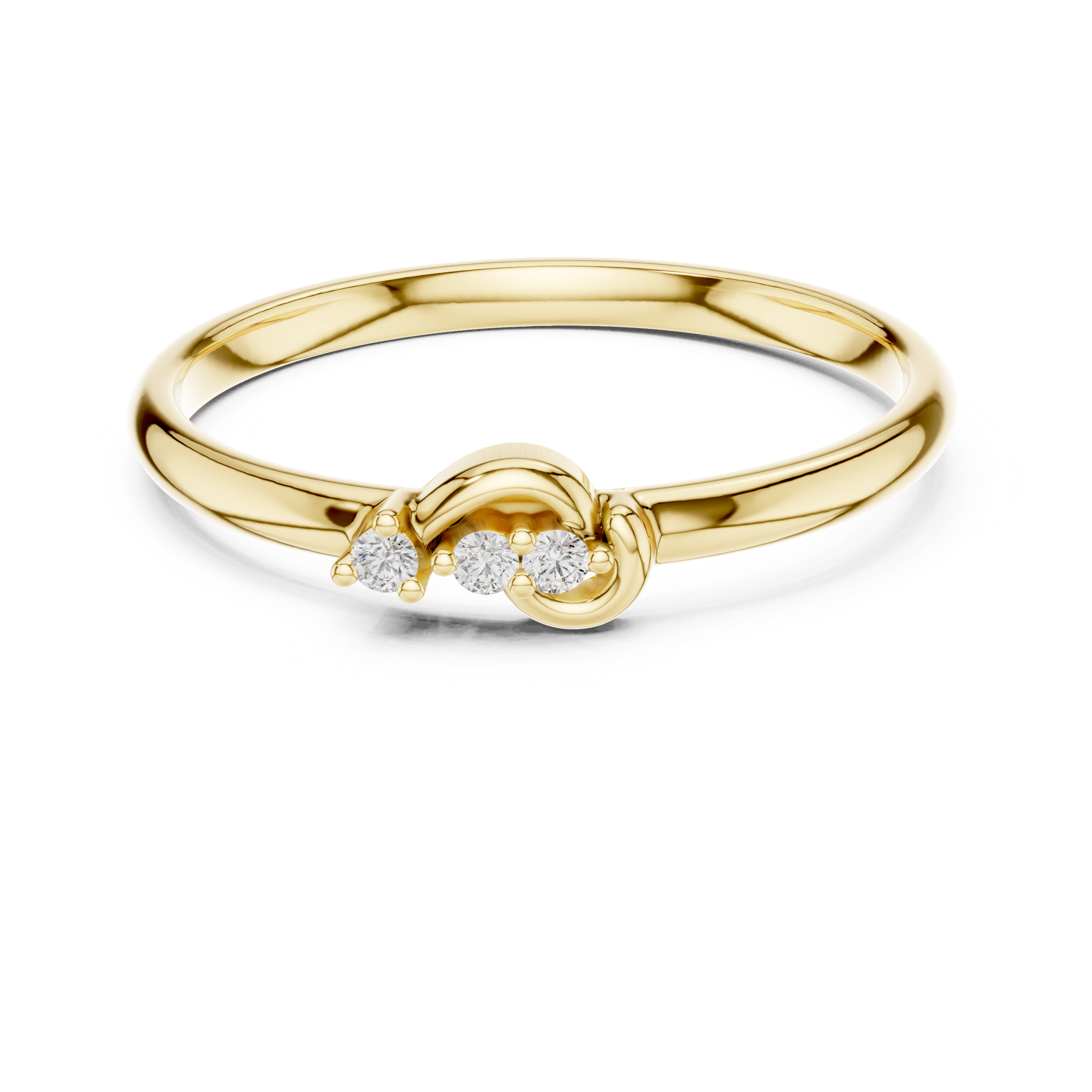 Delicate Diamond Wave Ring – Minimal Curved Gold Band