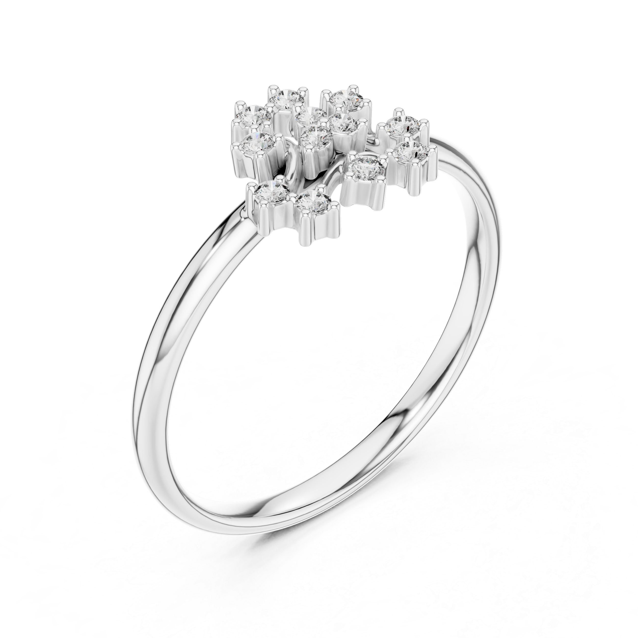 Elegant Crown-Inspired Diamond Ring – Minimal Floral Cluster Gold Band